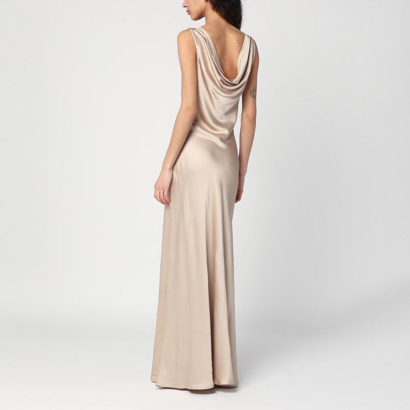 MALINA Elegant Draped Neckline Dress with Hood and Side Zip Closure