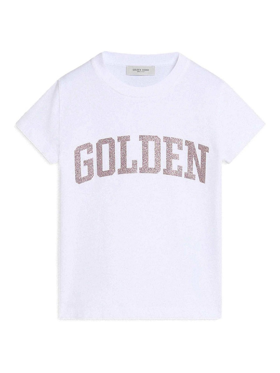 GOLDEN GOOSE Mini Journey Girl's Cotton T-Shirt with Sparkle Print