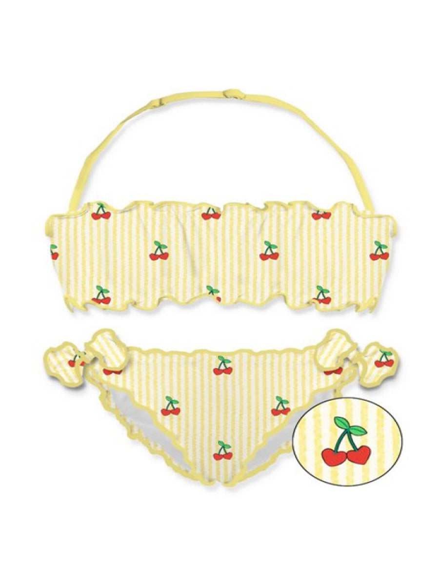 MC2 SAINT BARTH Mini Cotton Seersucker Stripes Swimsuit for Girls