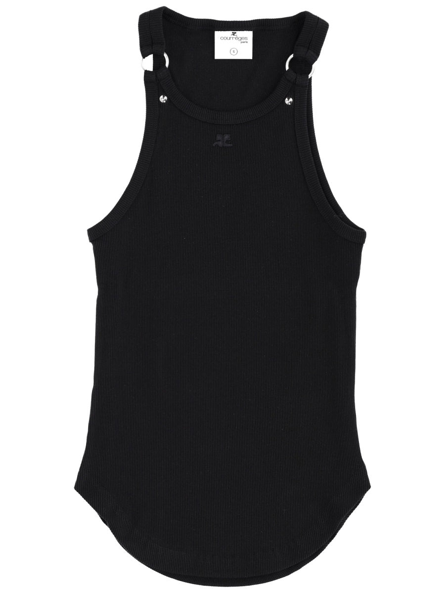 COURREGES 1990's Inspired Women's Top with Buckle Accents