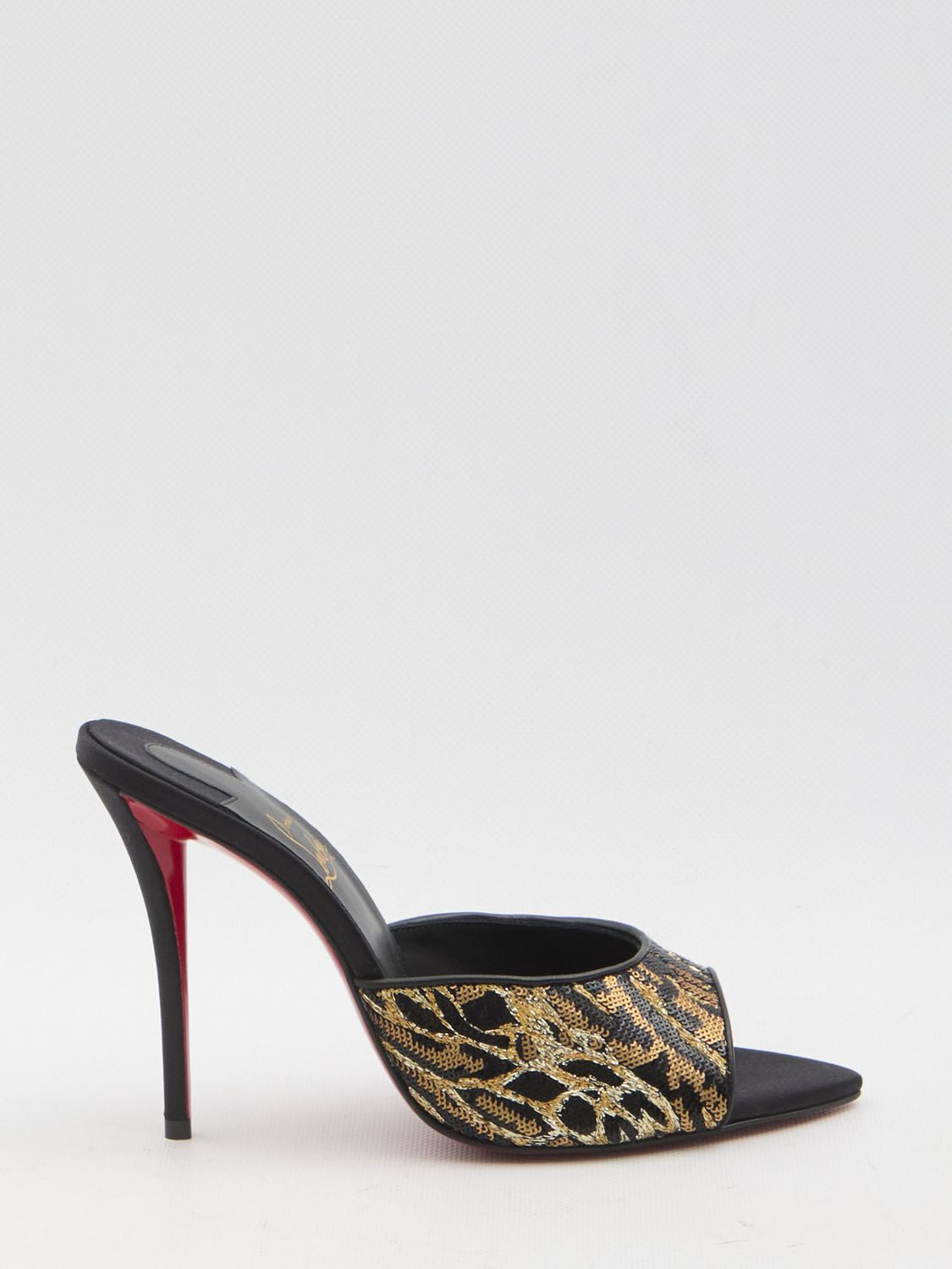 CHRISTIAN LOUBOUTIN Open-Toe Stiletto Flats with Animal-Print Sequins
