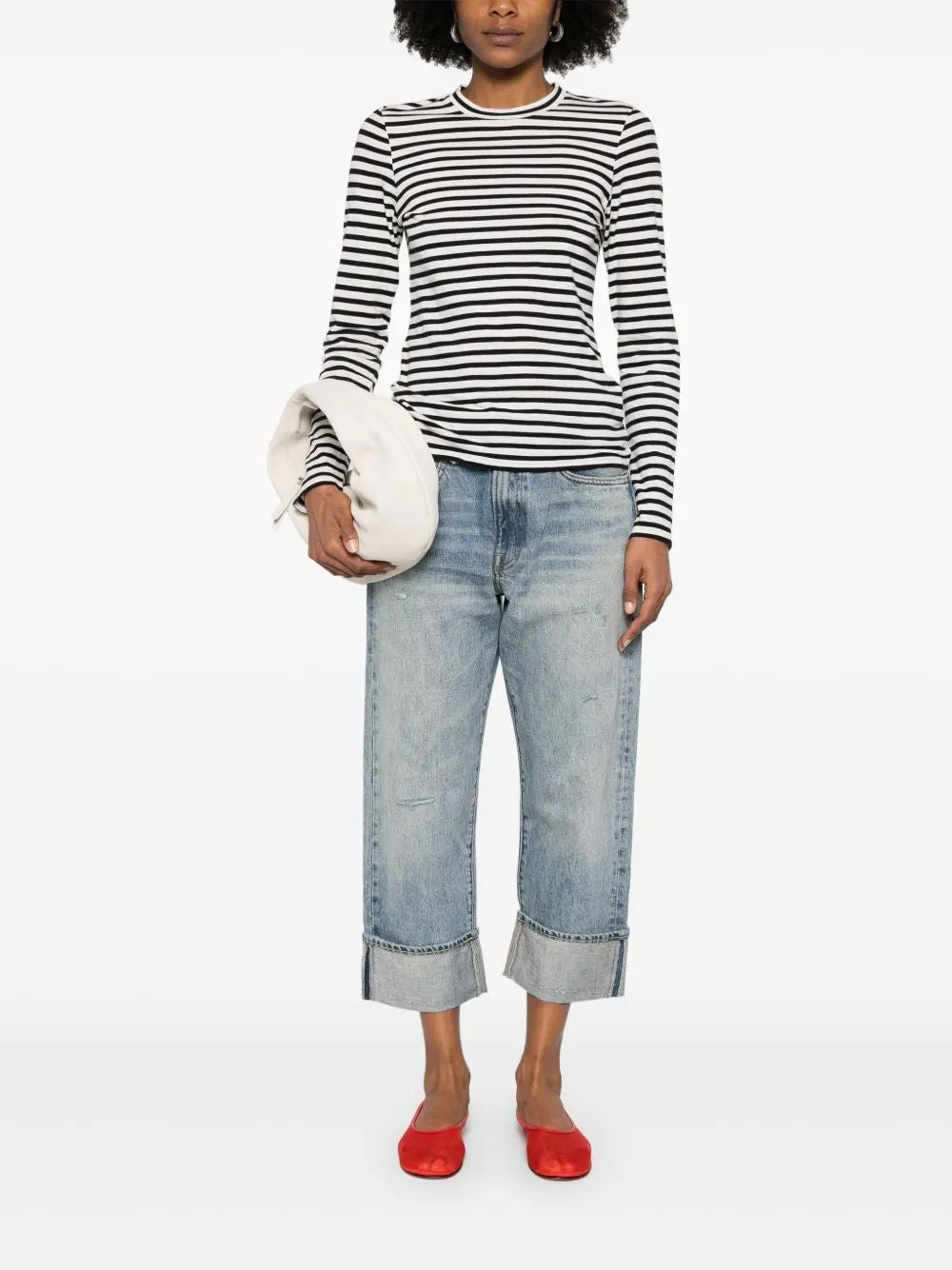 NILI LOTAN Striped Sleeve Multicolor T-Shirt for Women