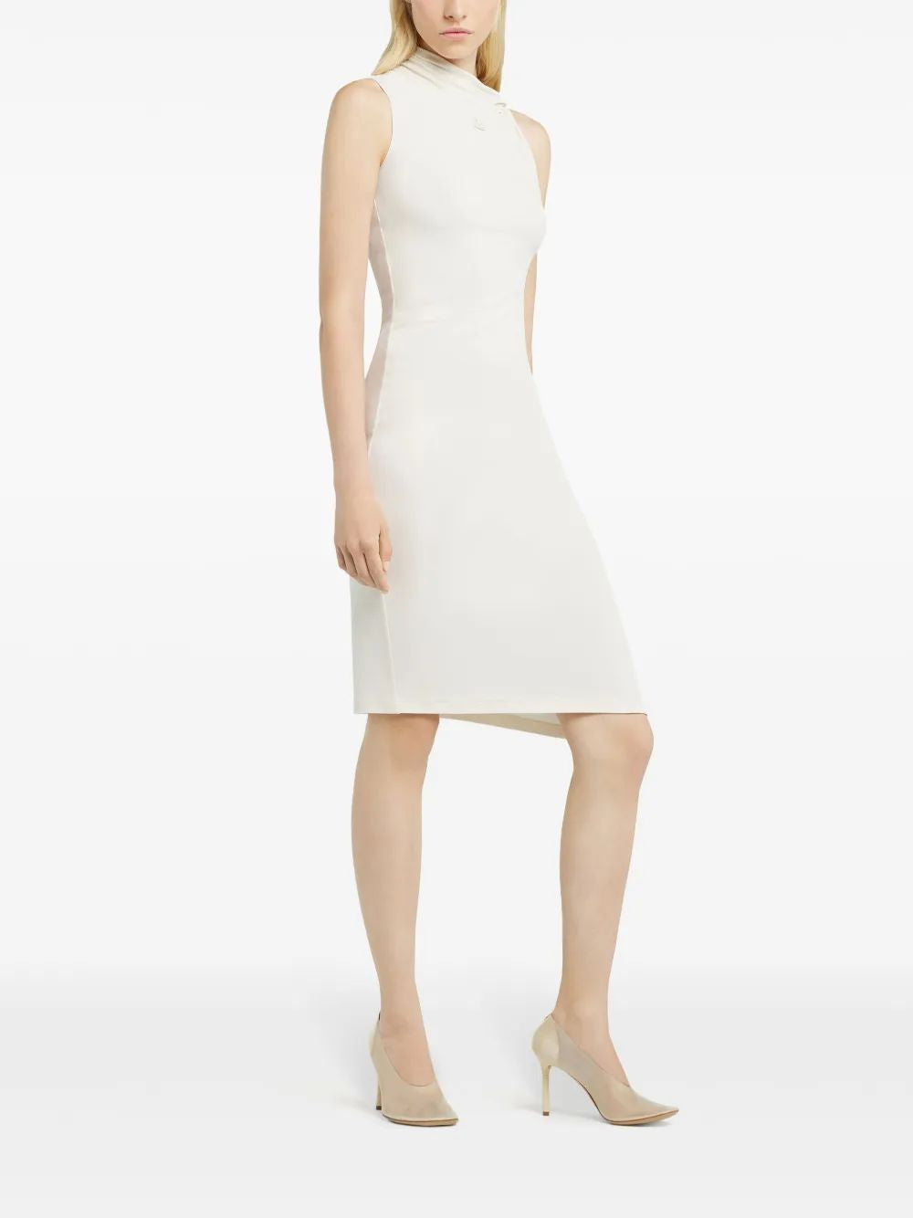 COURREGÈS Natural Draped Mini Crepe Dress