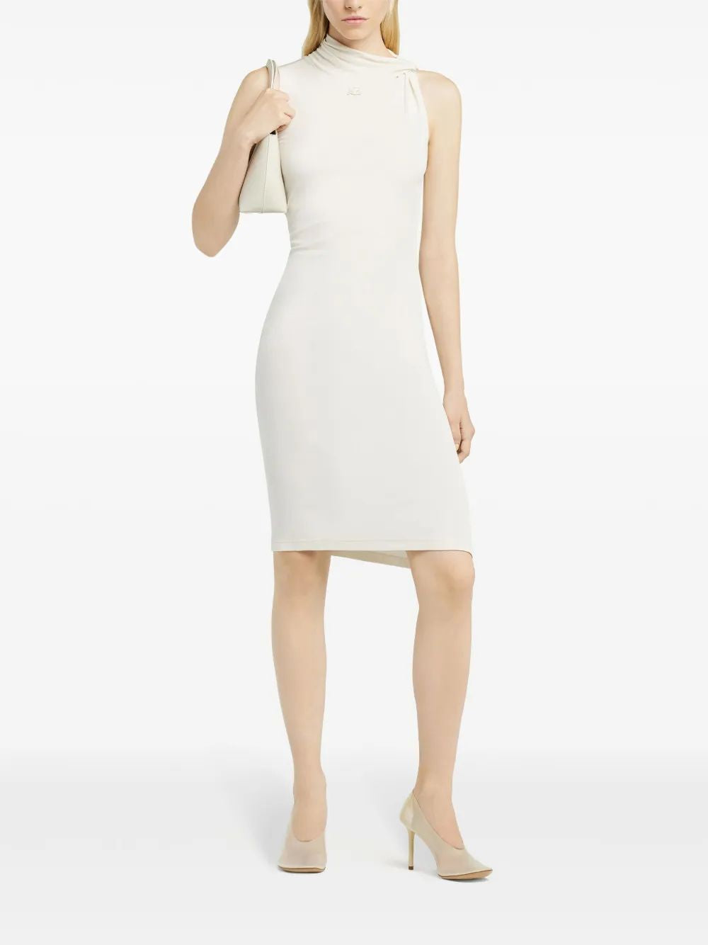 COURREGÈS Natural Draped Mini Crepe Dress
