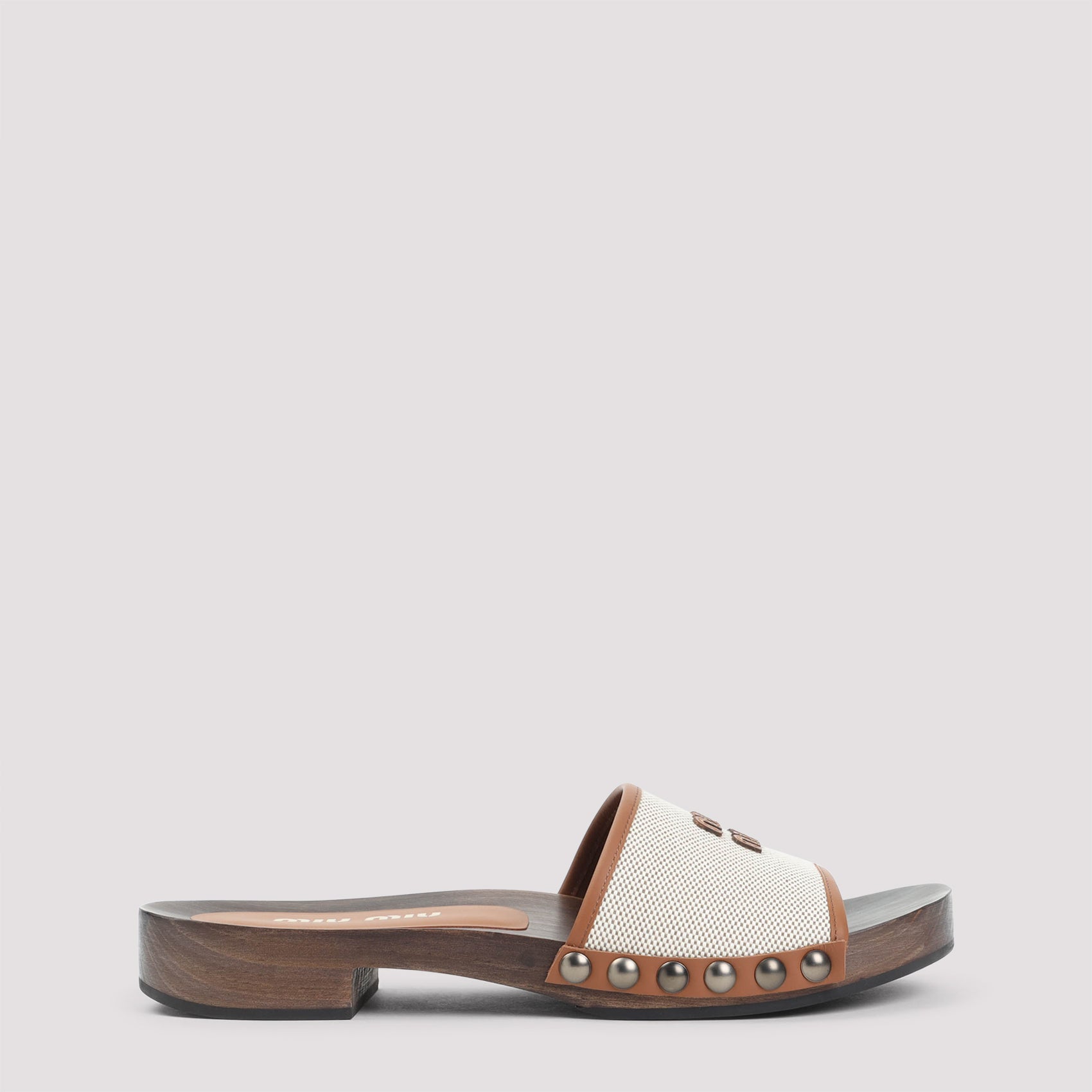 MIU MIU Canvas and Leather Clogs - 3cm Heel Height