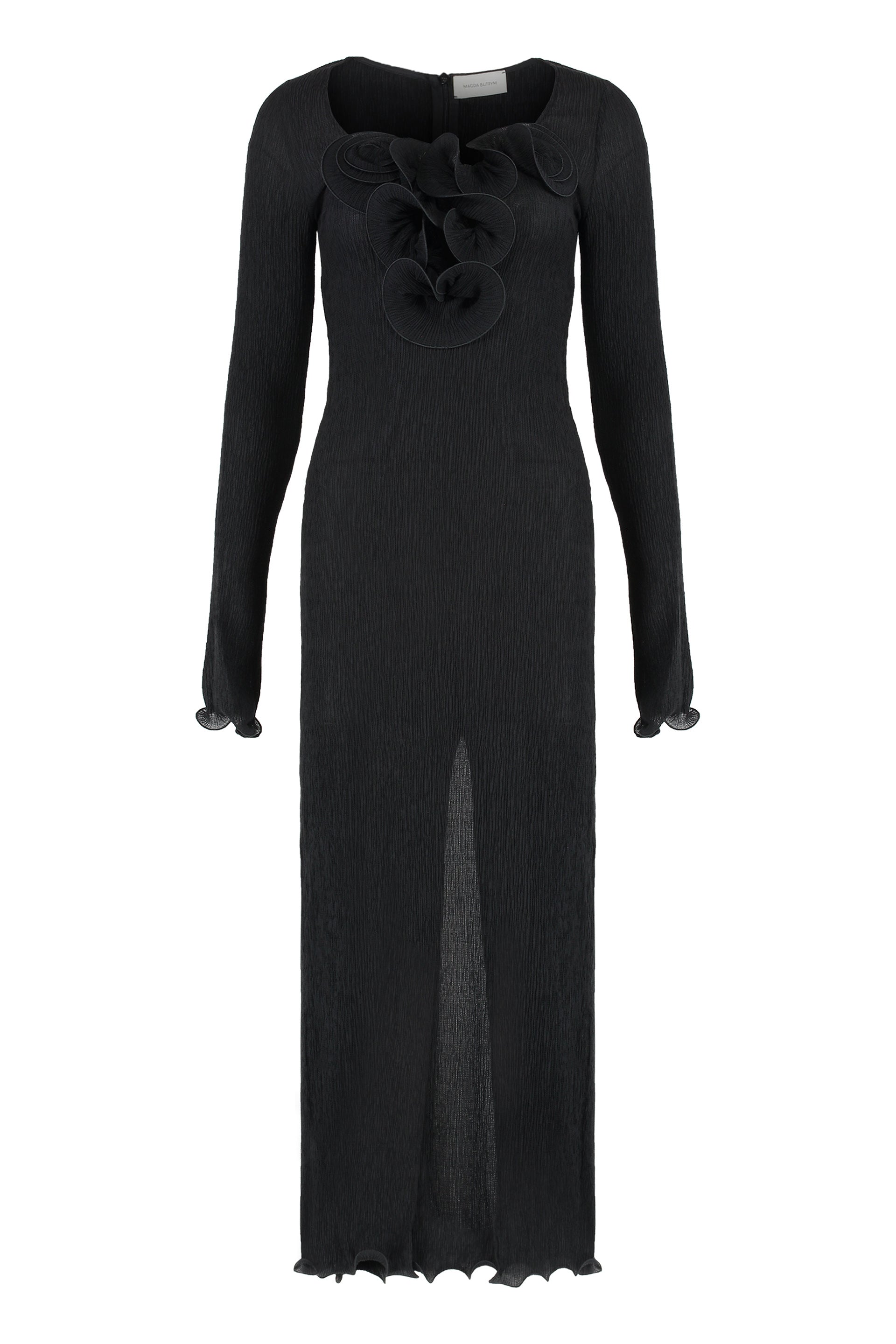 MAGDA BUTRYM Elegant Crepe Dress with Decorative Flowers and Cut-Out Detail