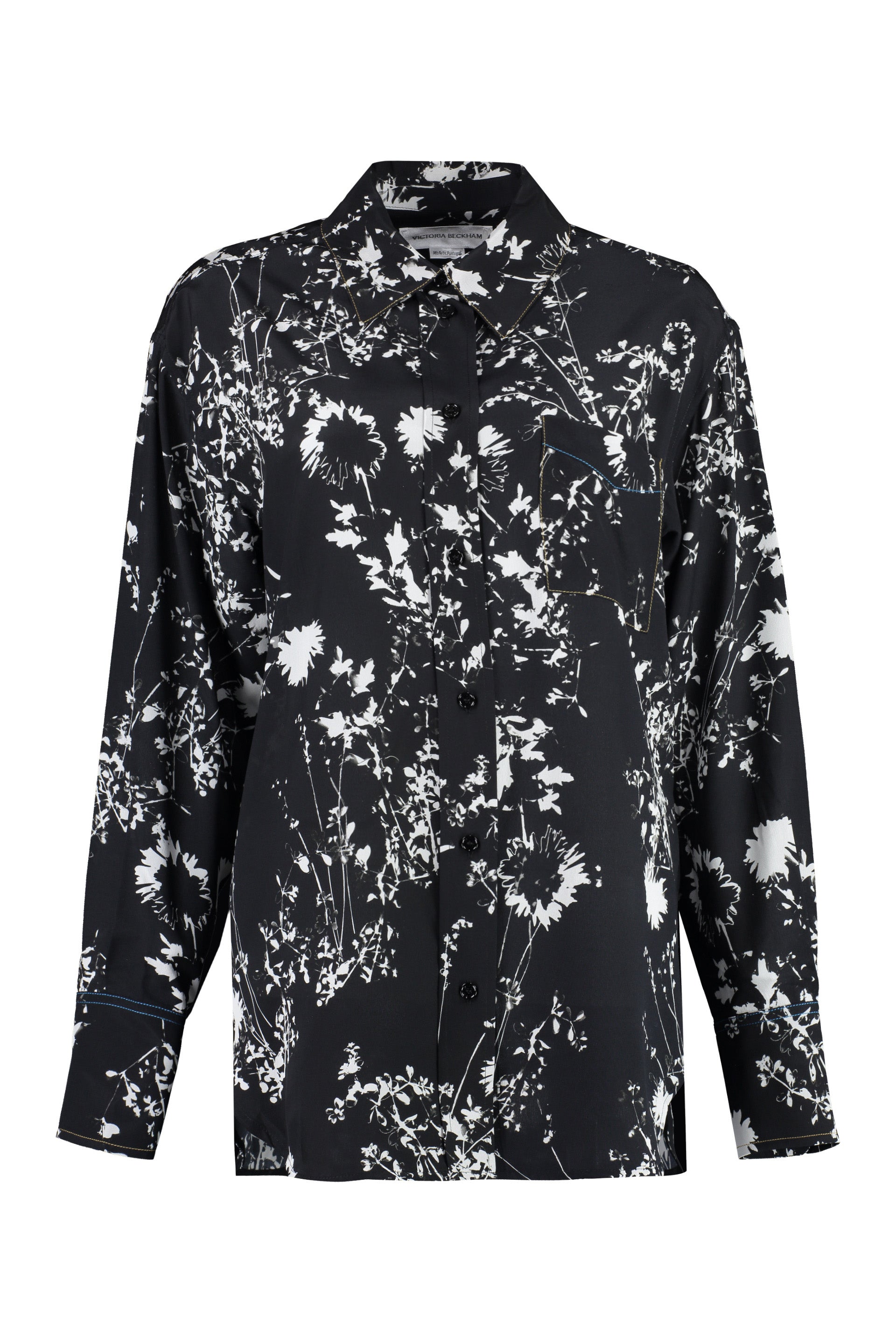 VICTORIA BECKHAM Printed Silk Shirt with Contrast Stitching