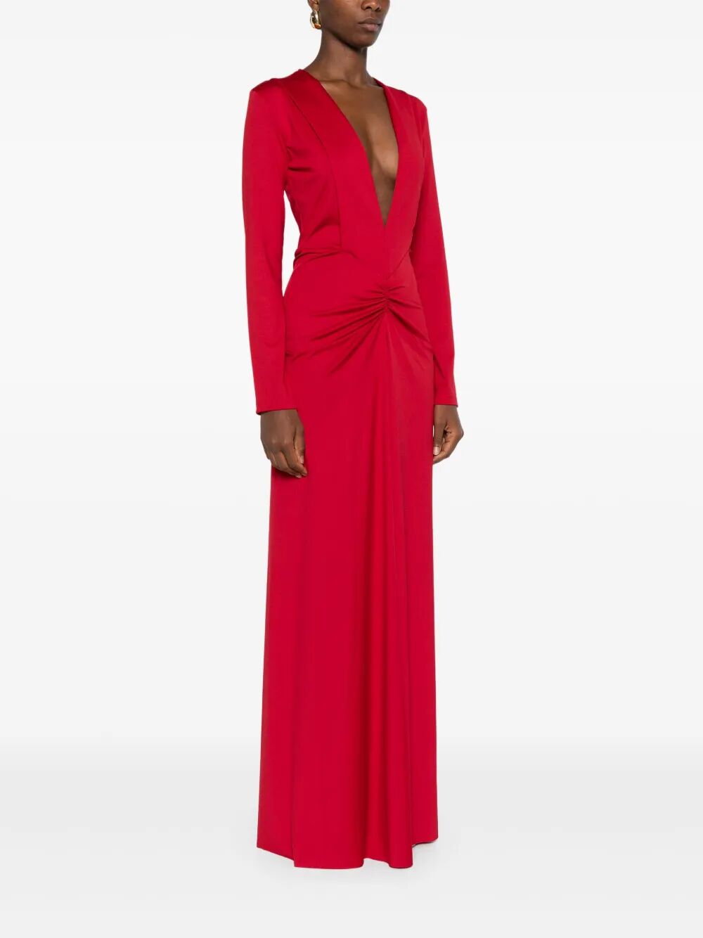 VICTORIA BECKHAM V-Neck Long Dress with Gathered Detail for Women