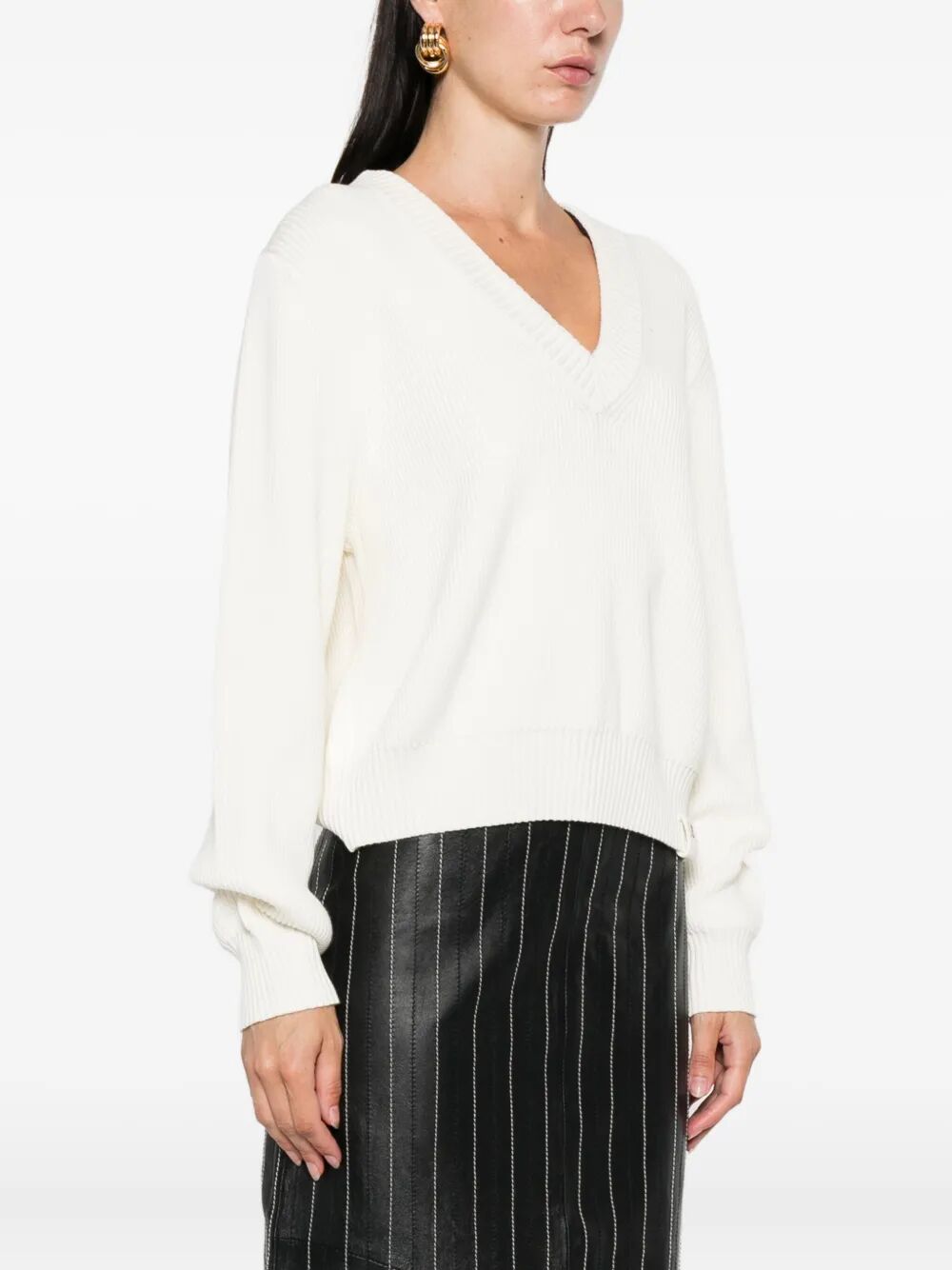 VICTORIA BECKHAM Relaxed Fit V-Neck Cotton Blend Sweater
