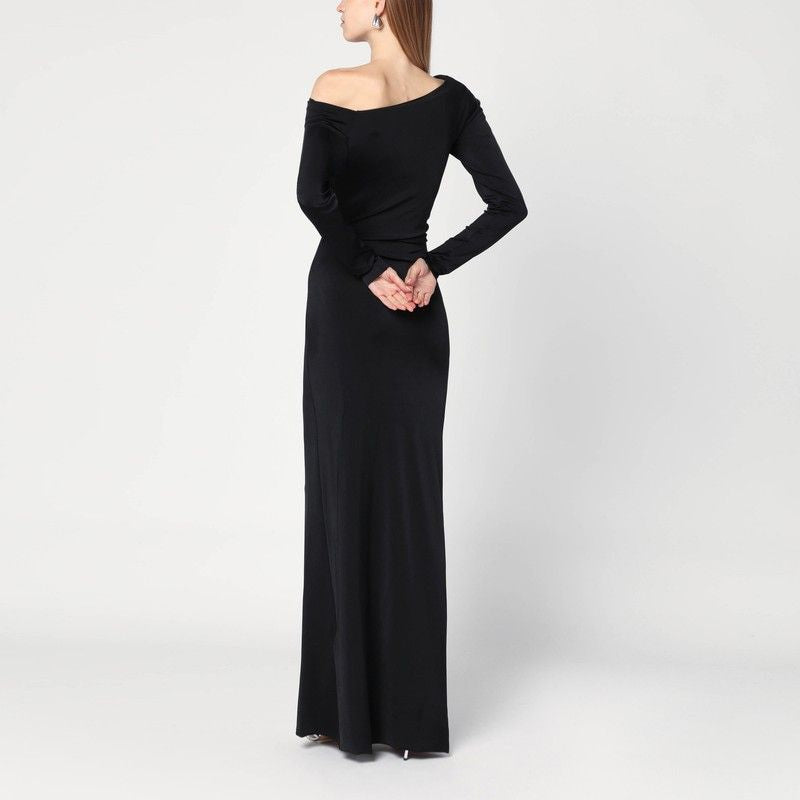 VICTORIA BECKHAM Long Dress with Ruched Design and Exposed Shoulder