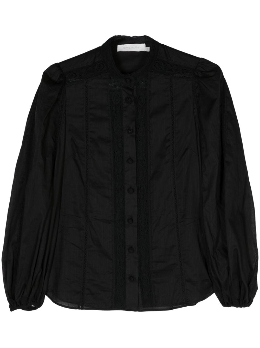 ZIMMERMANN Lace Trim Band Collar Button-Up Shirt