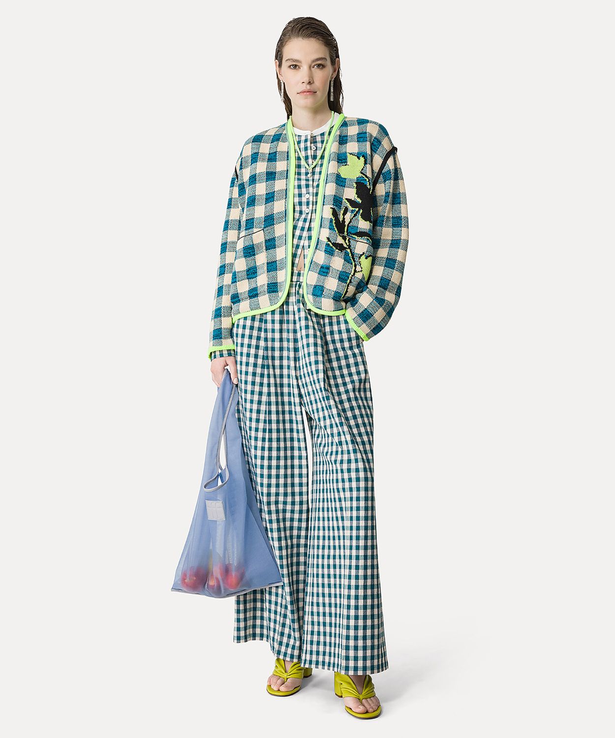 FORTE FORTE Cotton Gingham Wide Leg Pants