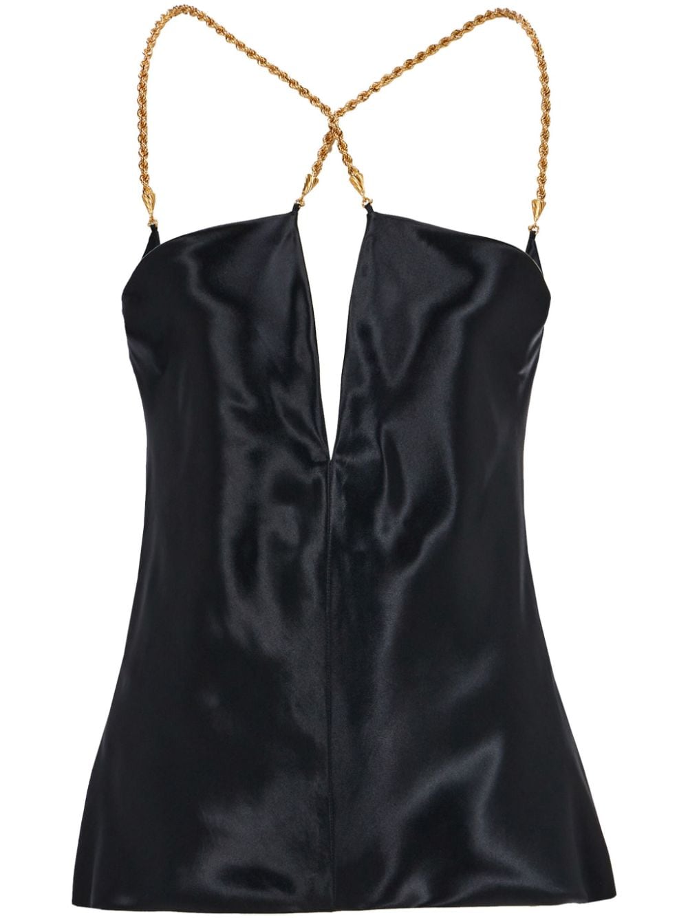 Ferragamo Satin Sleeveless Top with Crossover Neck