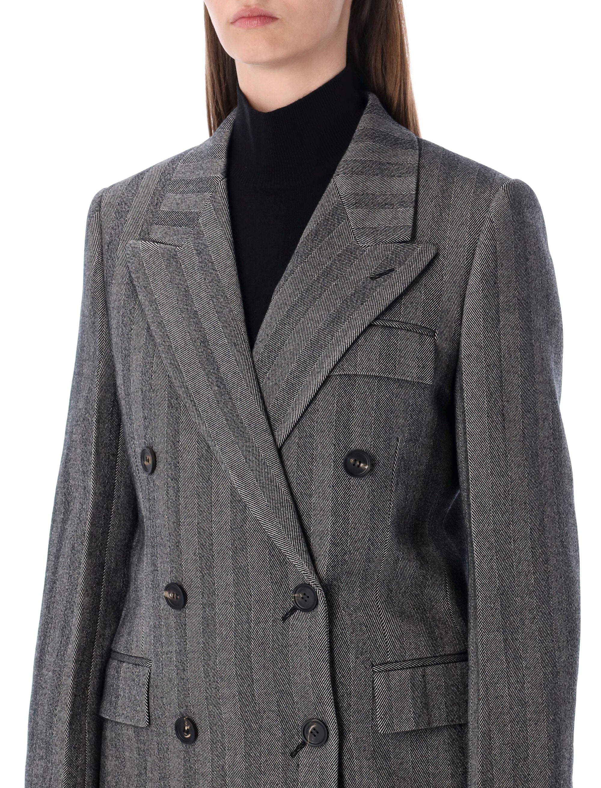 Ferragamo Oversized Double-Breasted Chevron Wool Jacket - Women’s Size 38