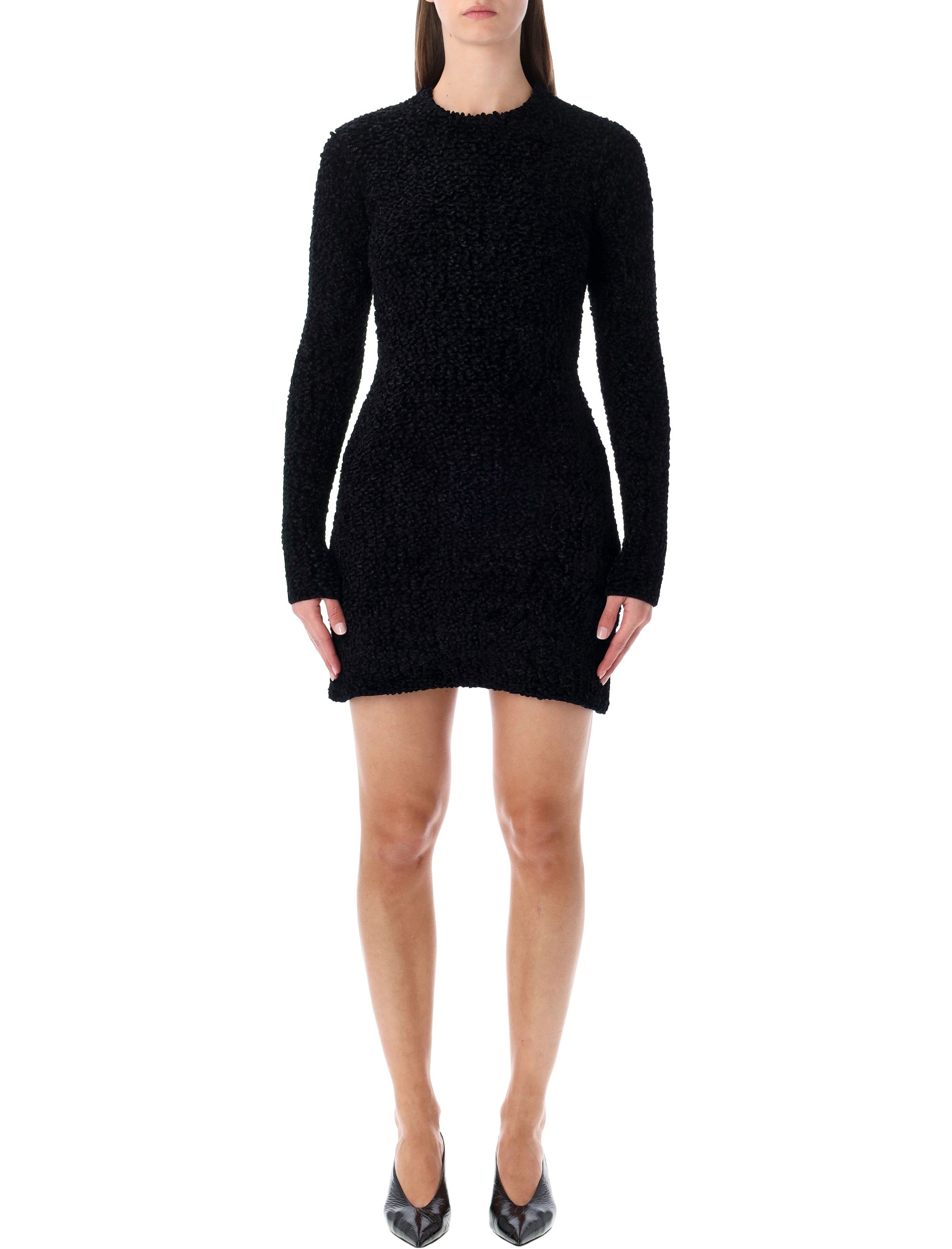 Ferragamo Mini Short Astrakhan-Effect Knit Dress