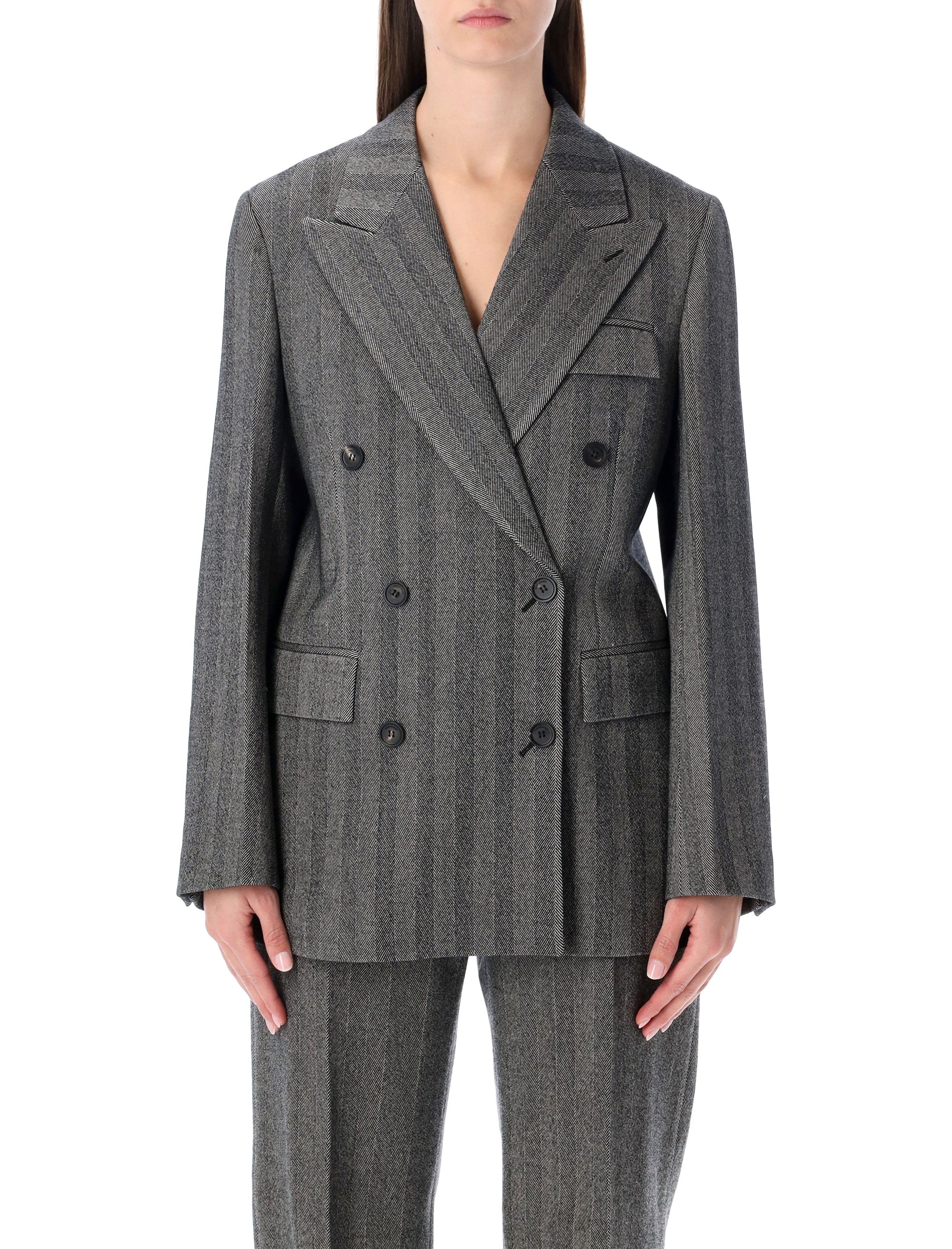 Ferragamo Oversized Double-Breasted Chevron Wool Blazer - Size 40