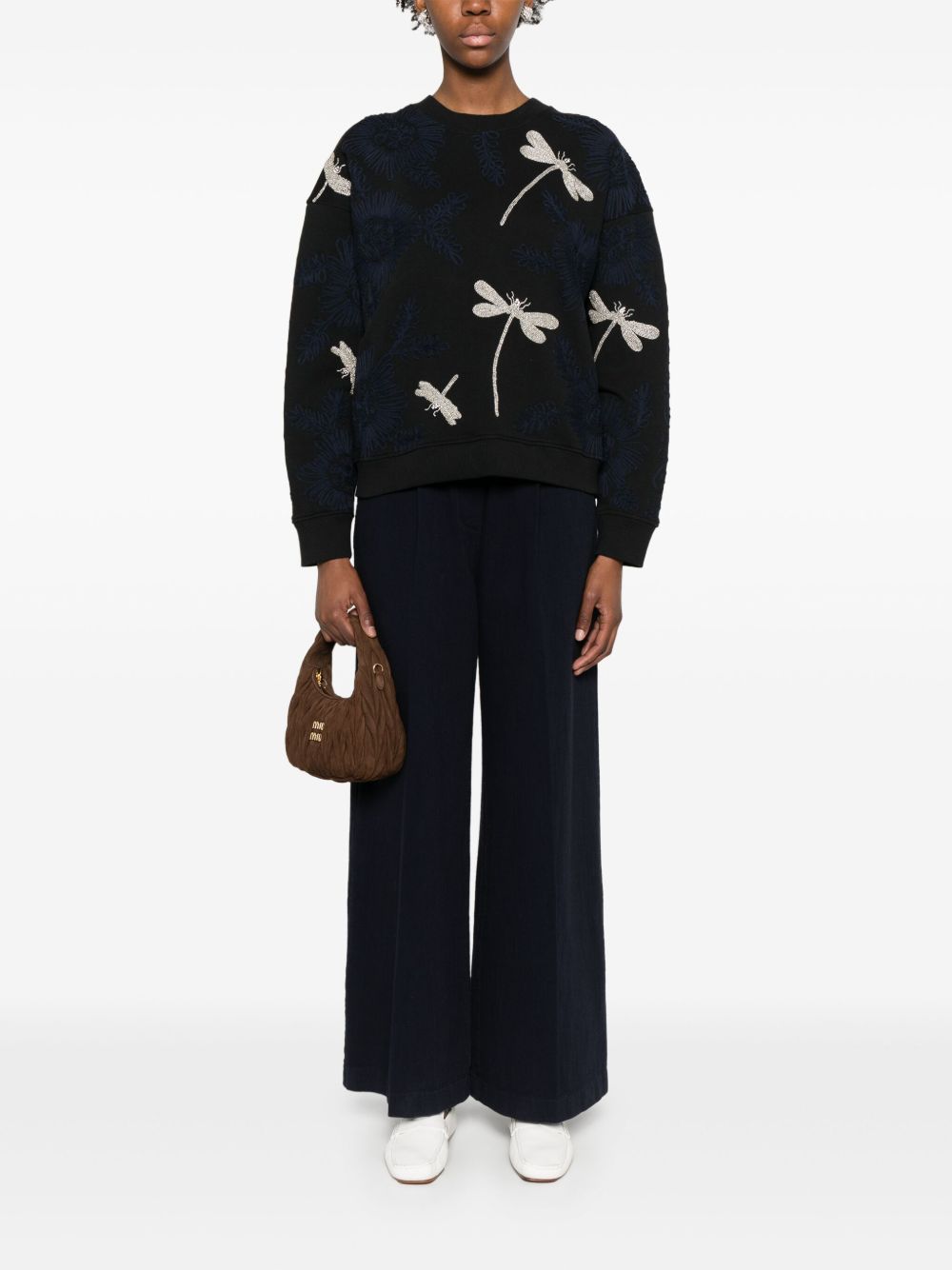 FORTE FORTE Flared Cotton Trousers with Elastic Waistband