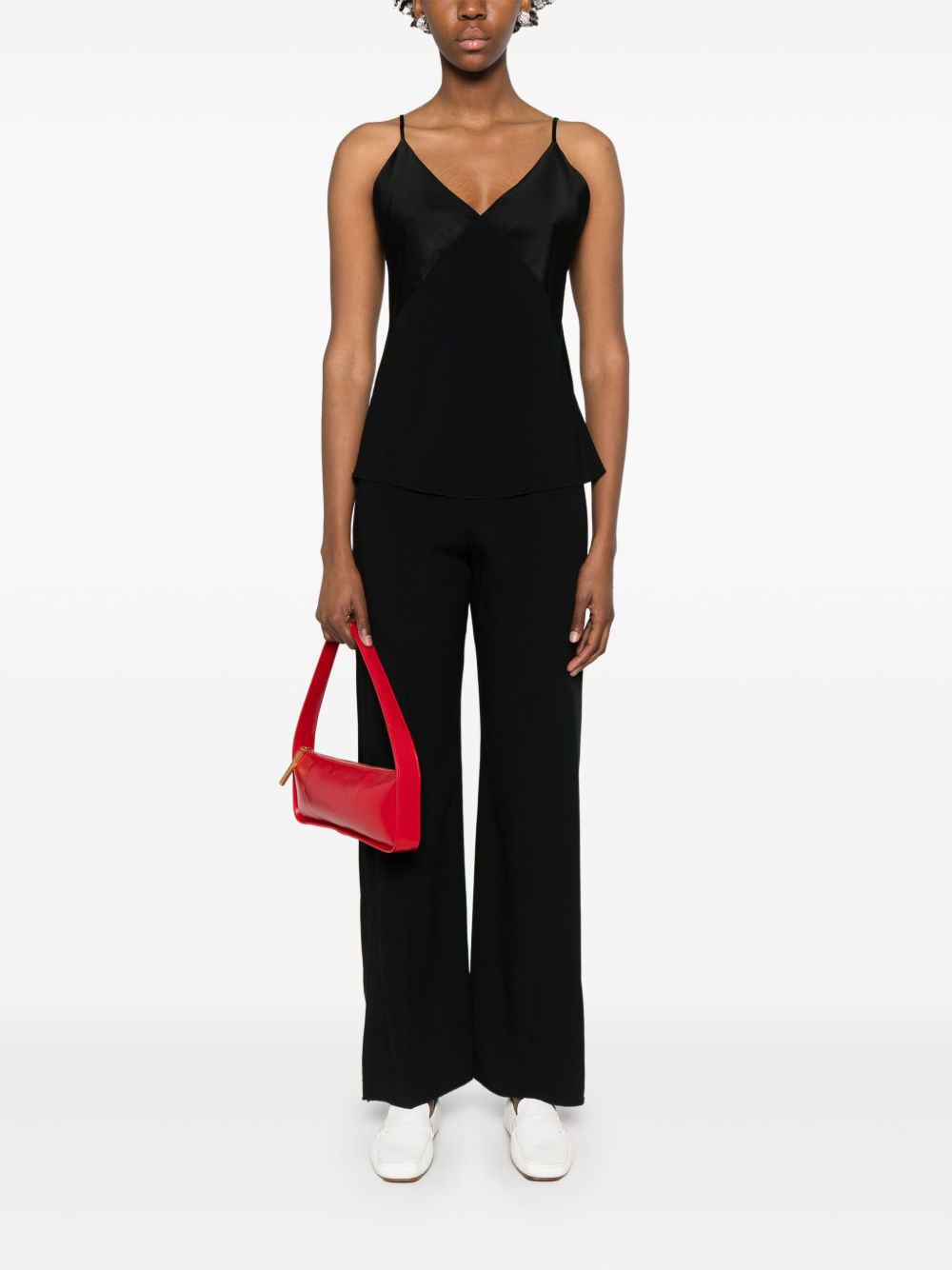 FORTE FORTE Satin Smoking Trousers with Elasticated Waistband and Flared Design