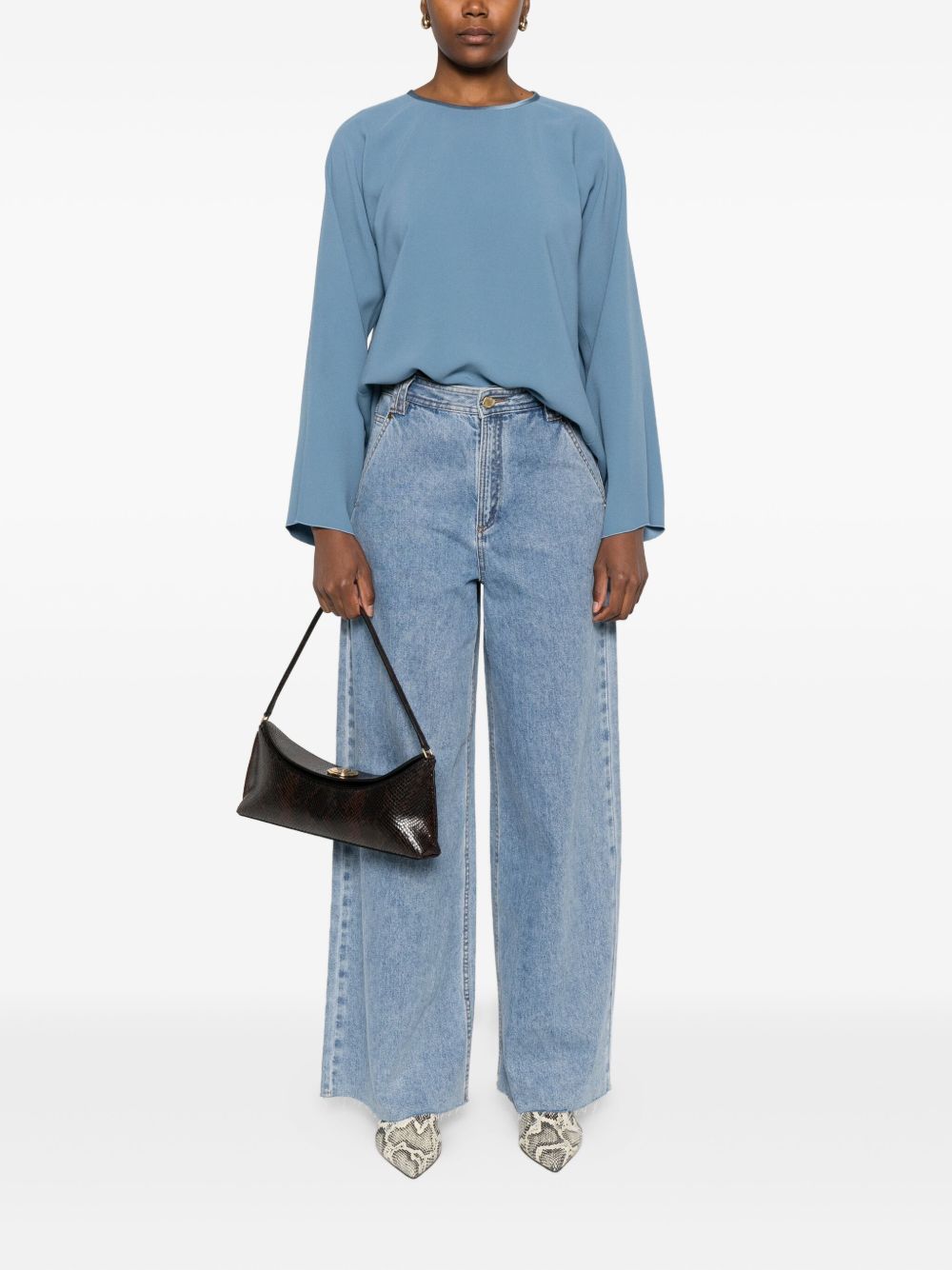 FORTE FORTE Elegant Satin Blouse for Women - Round Neck with Straight Hem