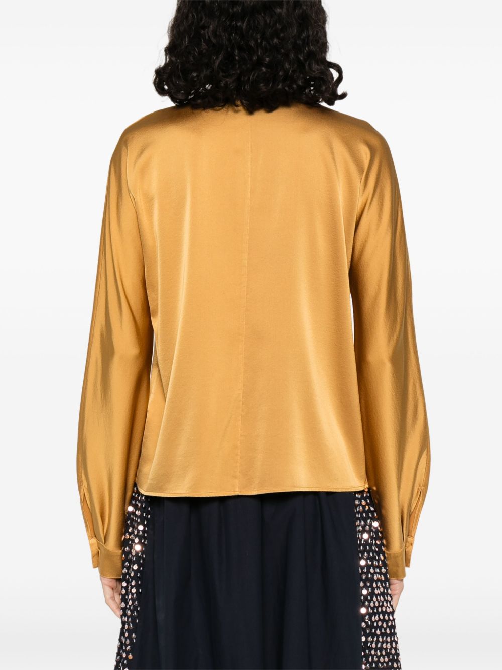 FORTE FORTE Women's High Neck Silk Blouse with Front Tie Fastening