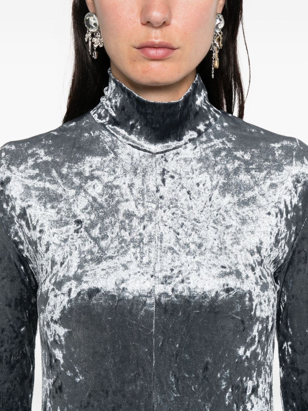 FORTE FORTE Velvet Long Dress with High Neck and A-Line Skirt - Midi Length