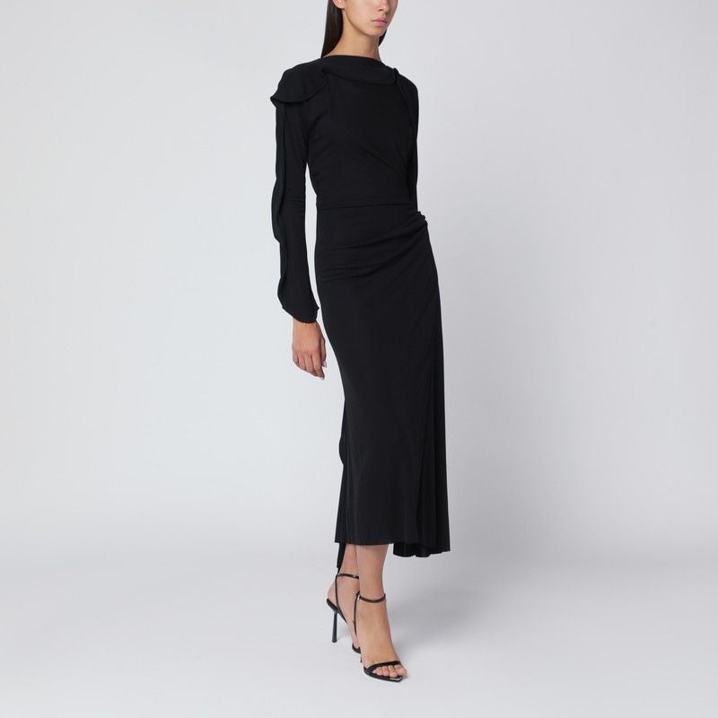 VICTORIA BECKHAM Draped Neckline Midi Dress with Asymmetric Hem