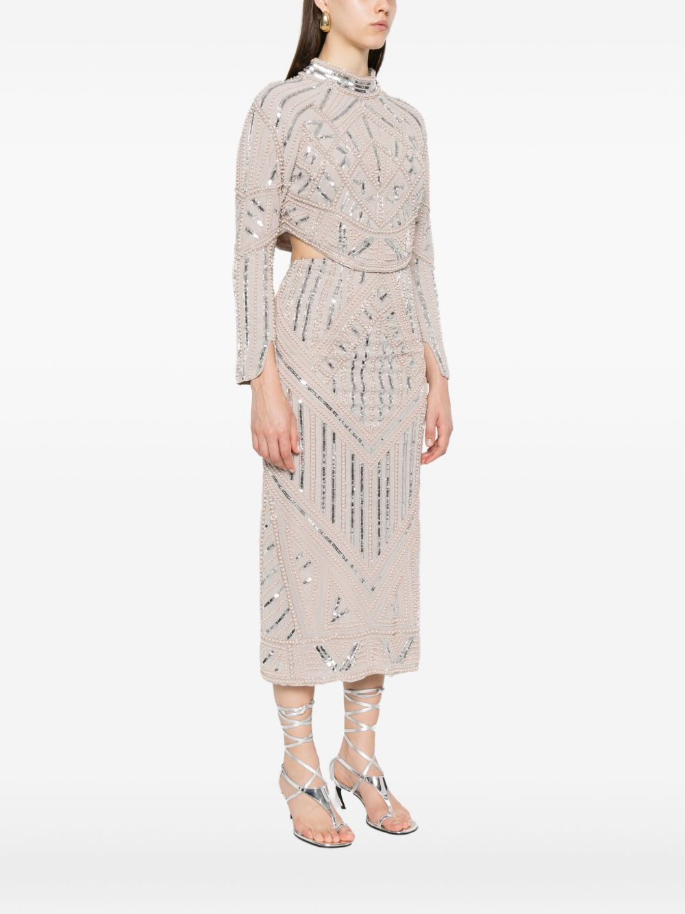 FORTE FORTE Sequin Faux-Pearl Long Sleeve High Neck Top