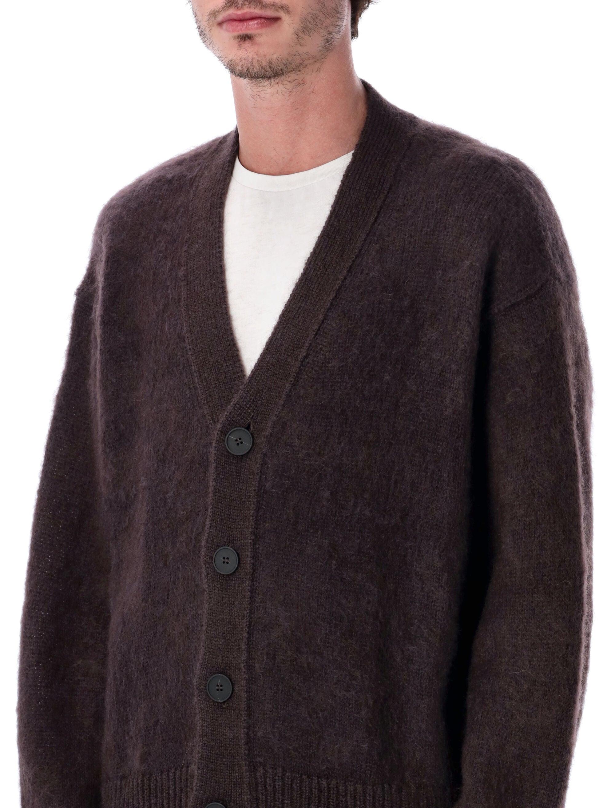 STUDIO NICHOLSON Men's Trey Superkid Mohair Cardigan (Size L) - Effortless Sophistication
