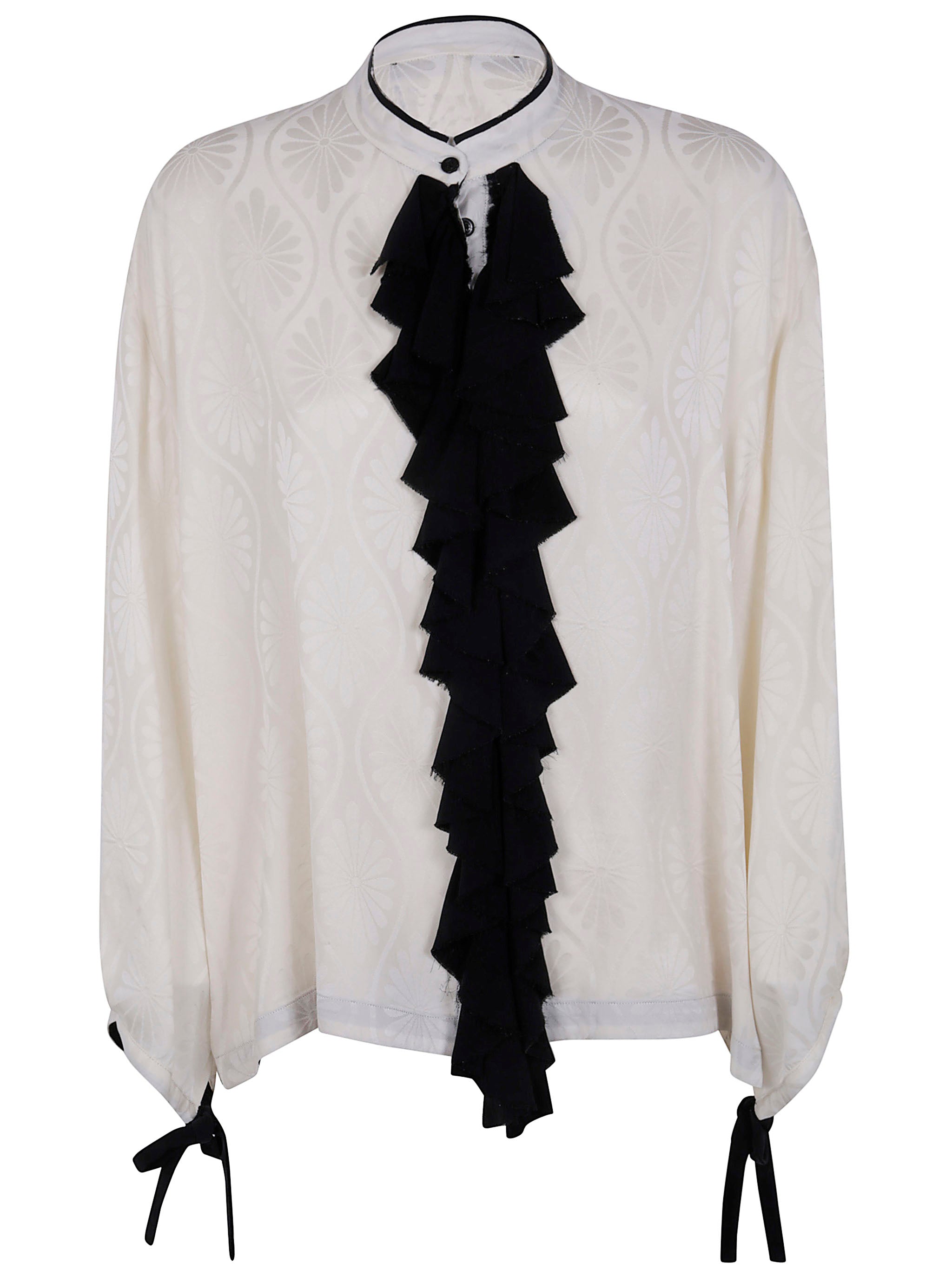 IBRIGU Silk Kimono Shirt with Ruffles