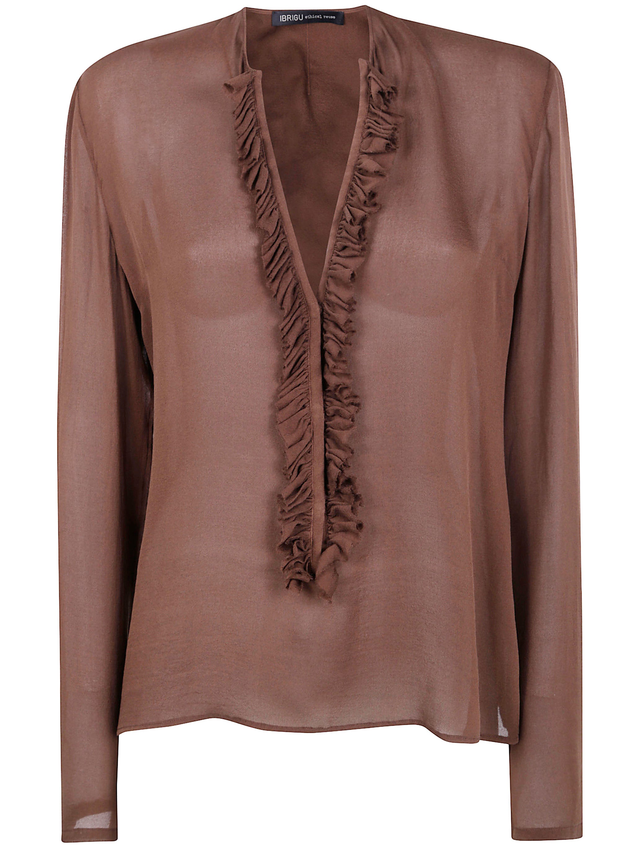 IBRIGU Silk Ruffle Shirt for Women