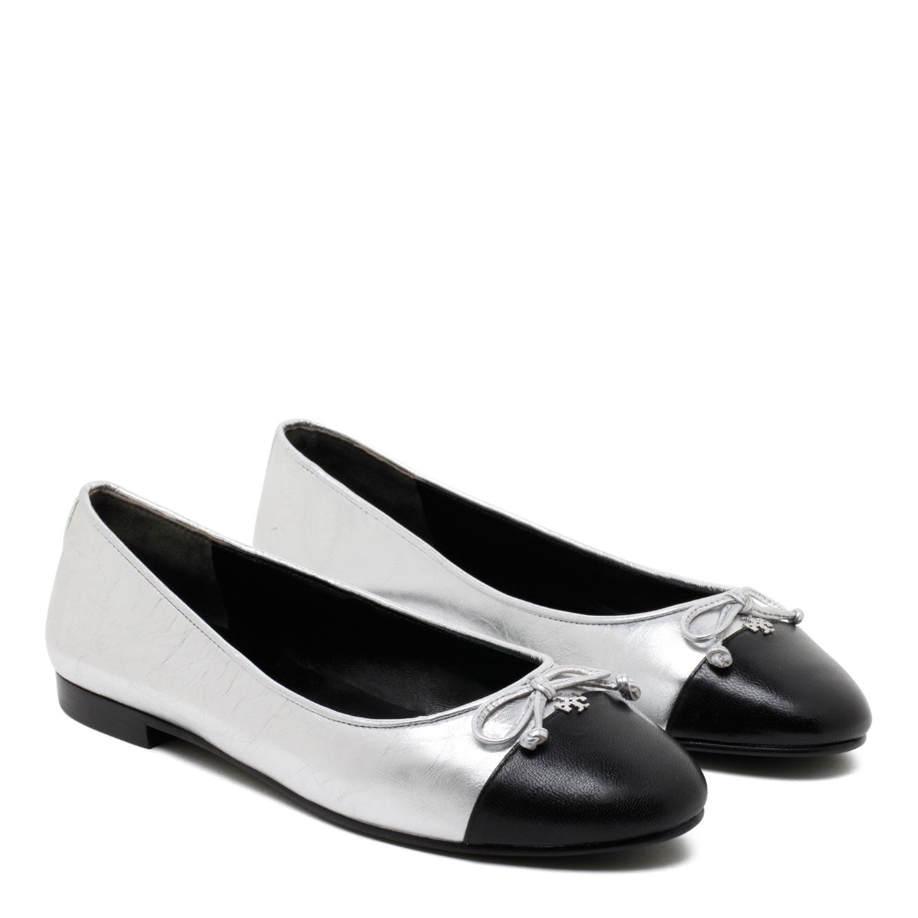 TORY BURCH Metallic Leather Cap-Toe Logo Ballerina Flats