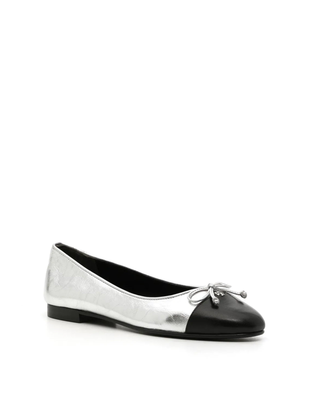 TORY BURCH Metallic Leather Cap-Toe Logo Ballerina Flats