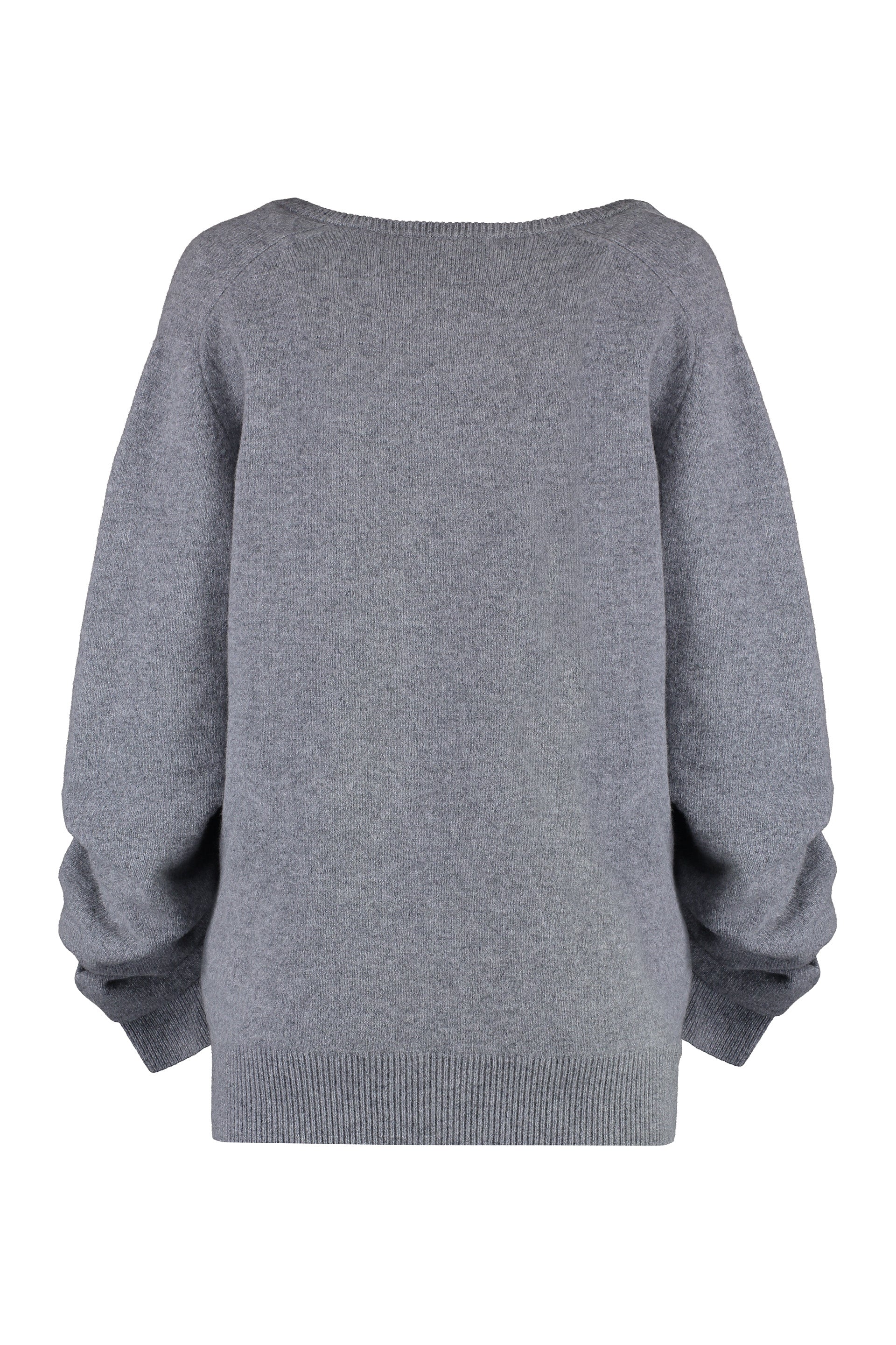 TORY BURCH Wool V-Neck Sweater with Gathered Sleeves