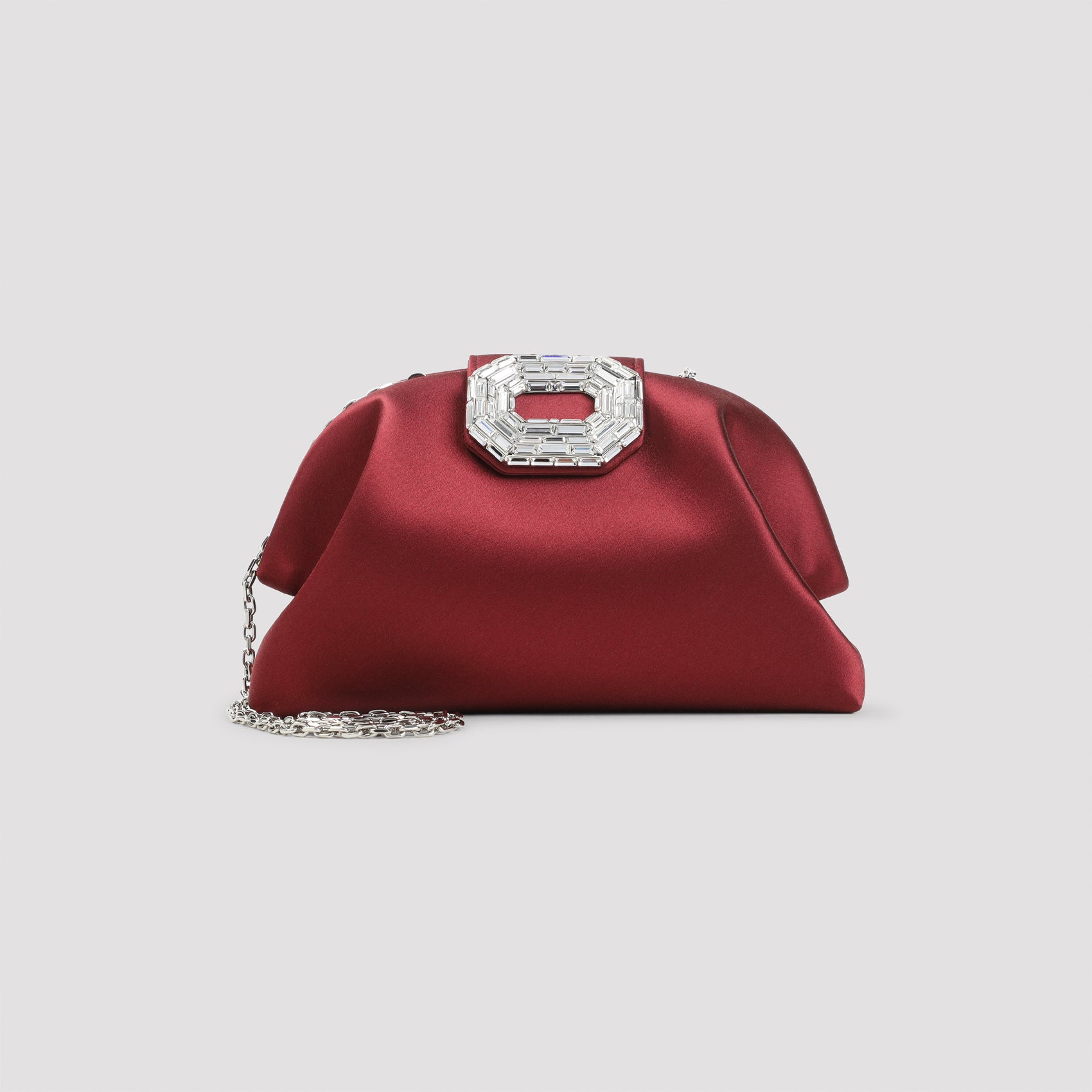 AMINA MUADDI Satin Handbag with Chain Strap and Crystal Accents