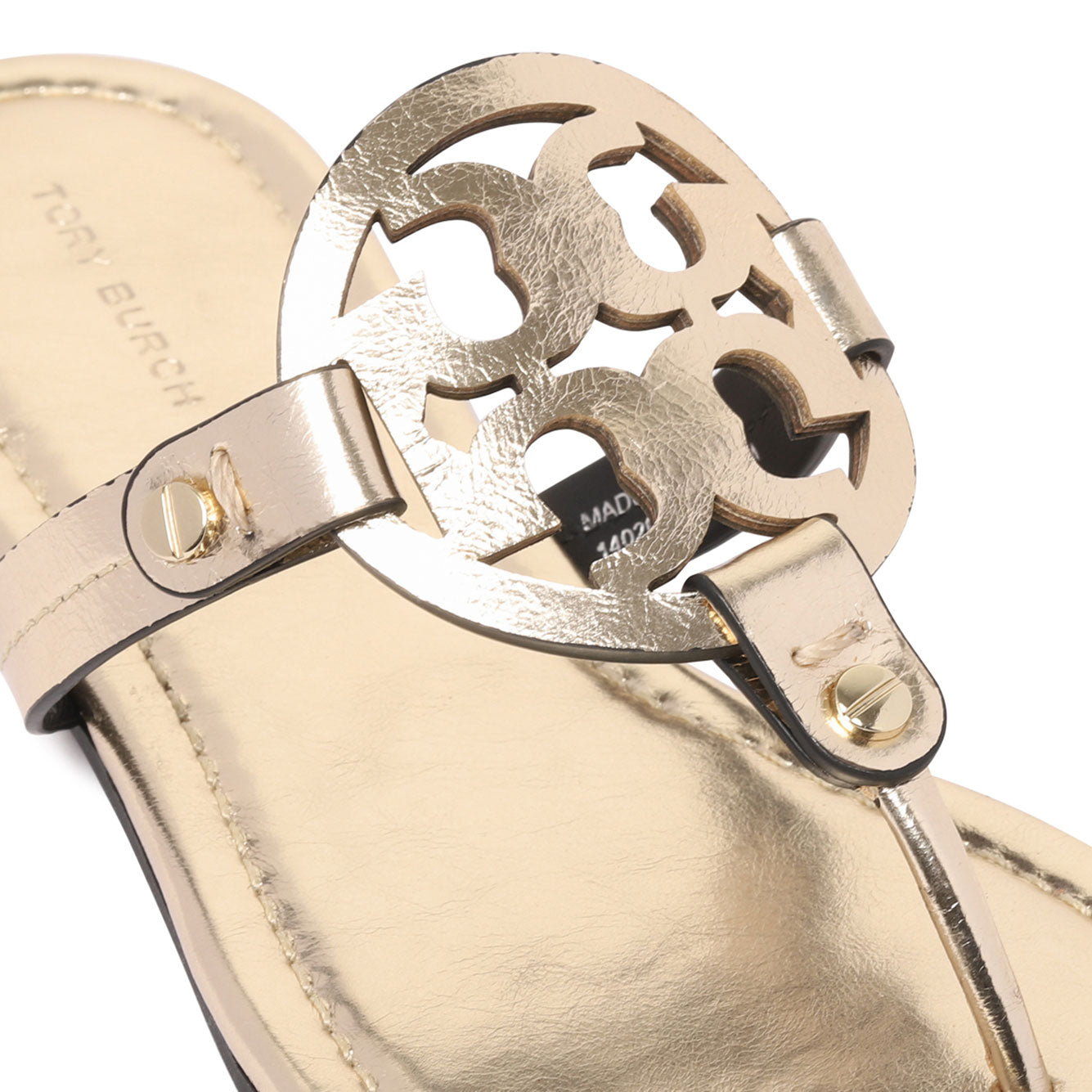 TORY BURCH Spark Gold Leather Slide Sandals