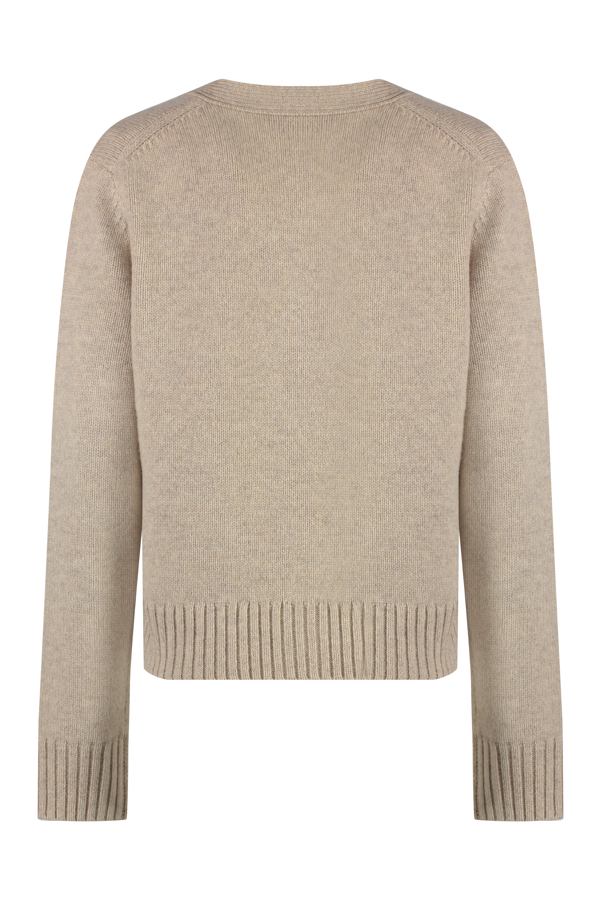 TORY BURCH Wool Cardigan with Ribbed Knit Edges