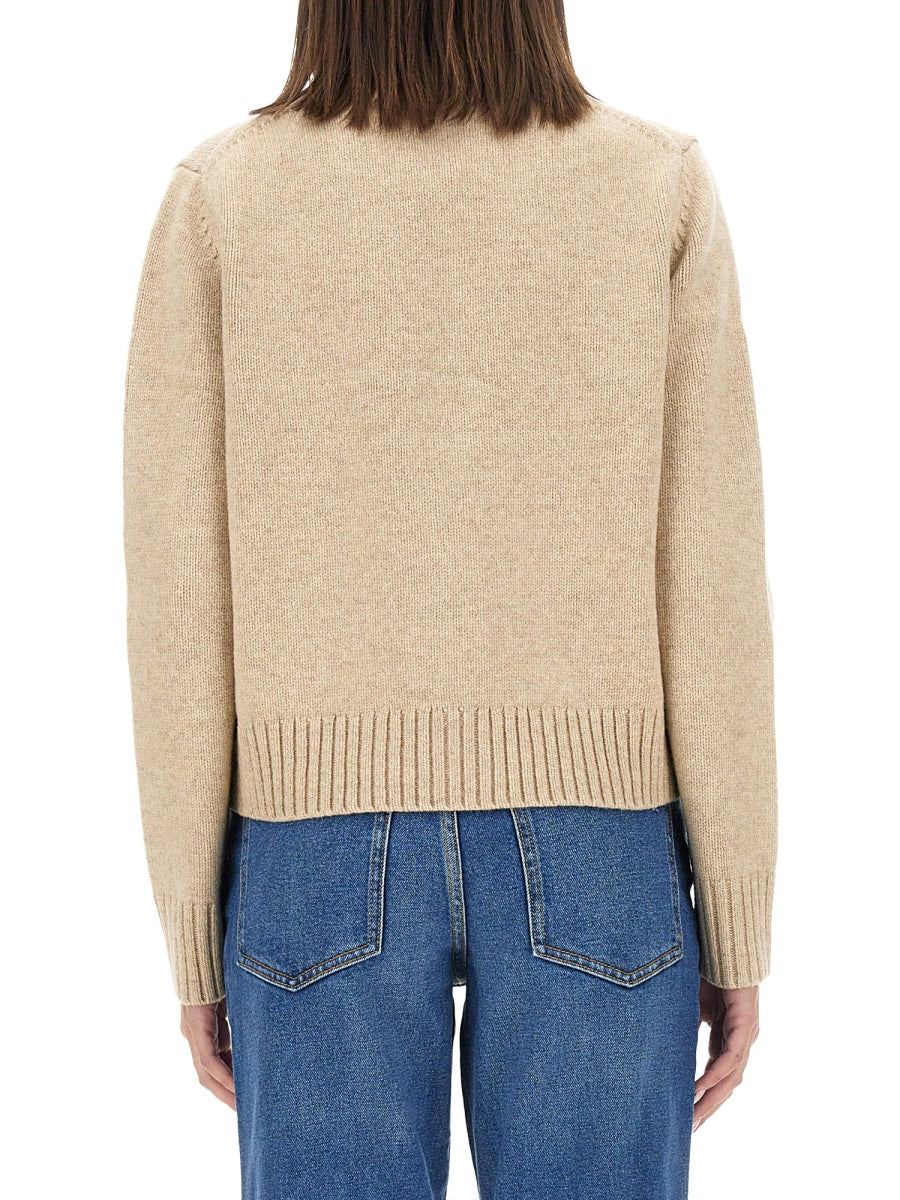 TORY BURCH Wool Cardigan with Ribbed Knit Edges
