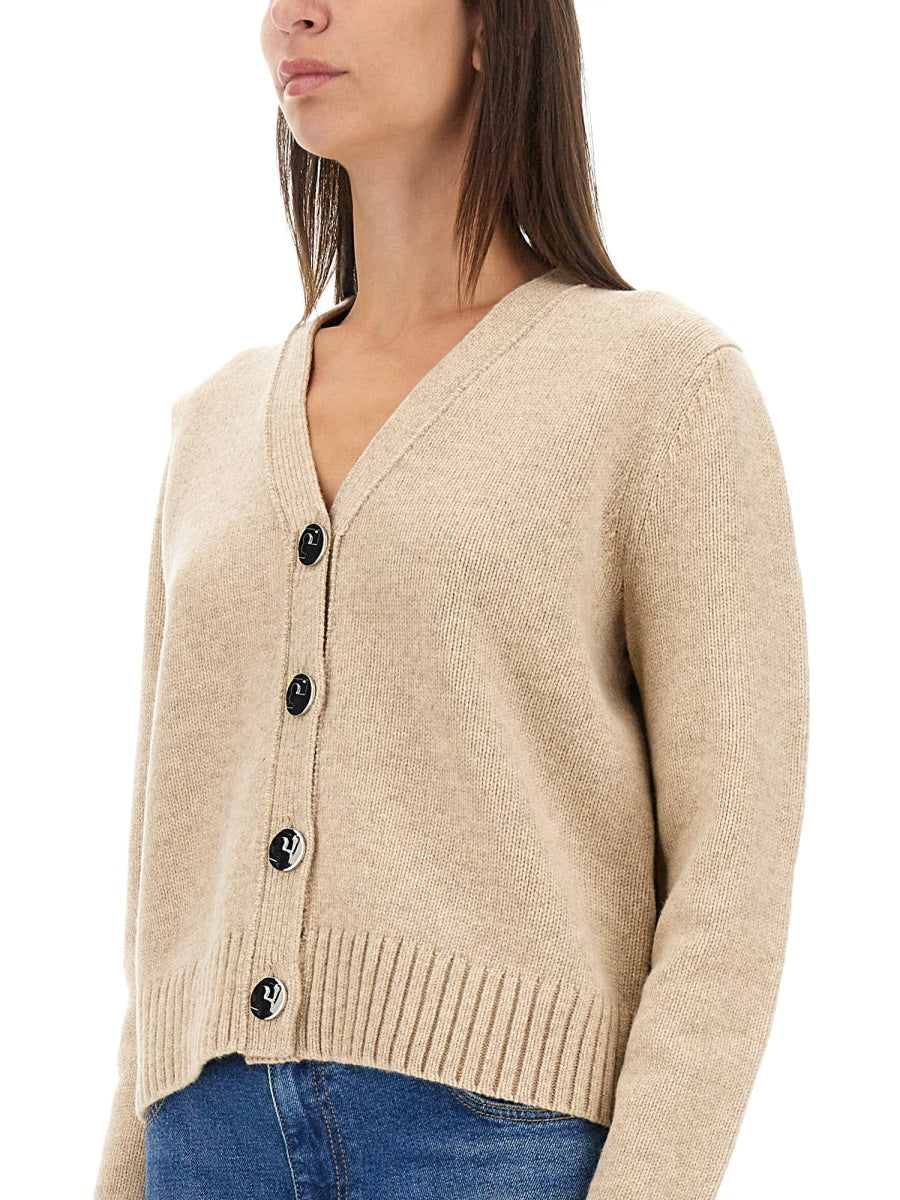TORY BURCH Wool Cardigan with Ribbed Knit Edges