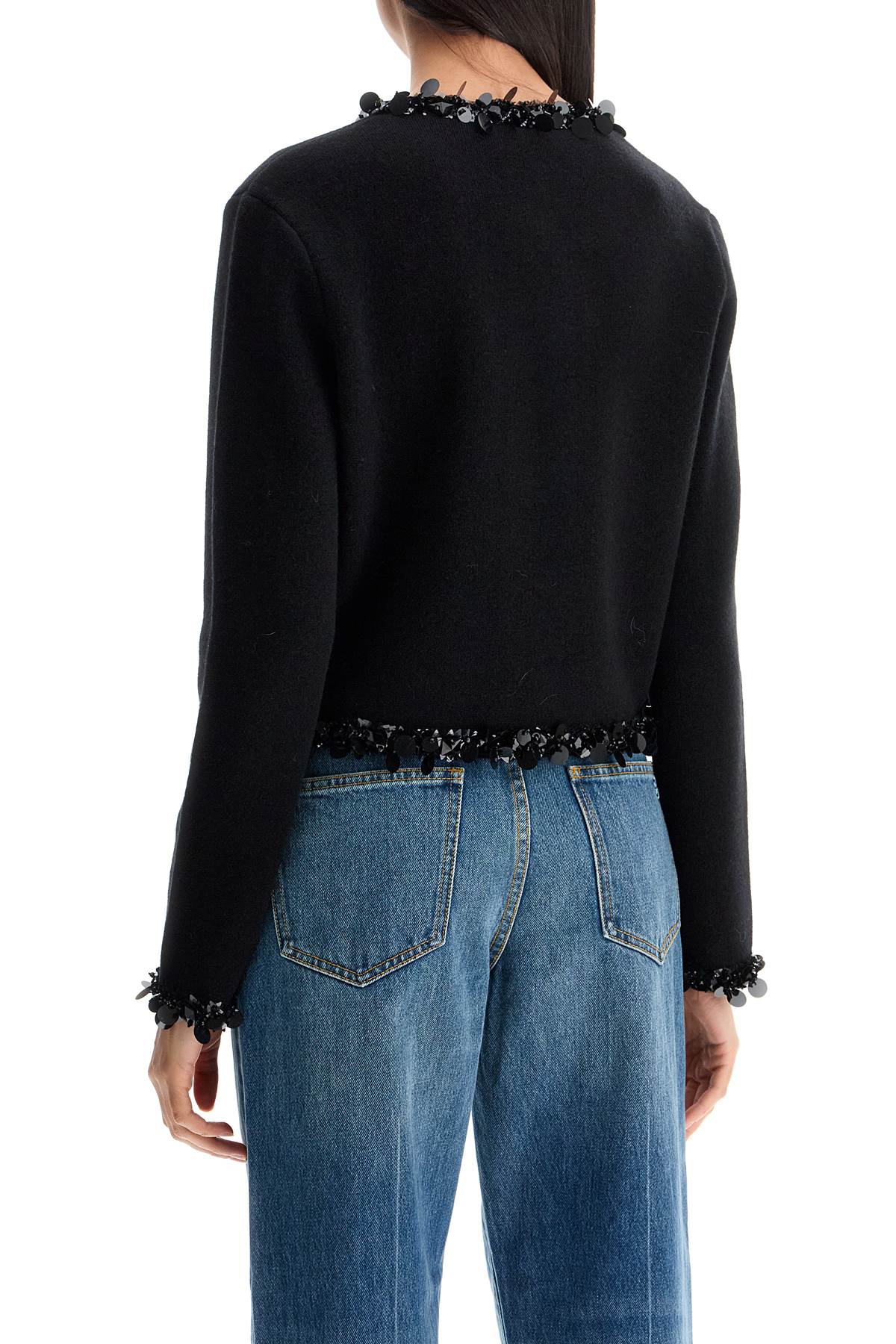 TORY BURCH Cropped Sequin Embellished Wool Cardigan