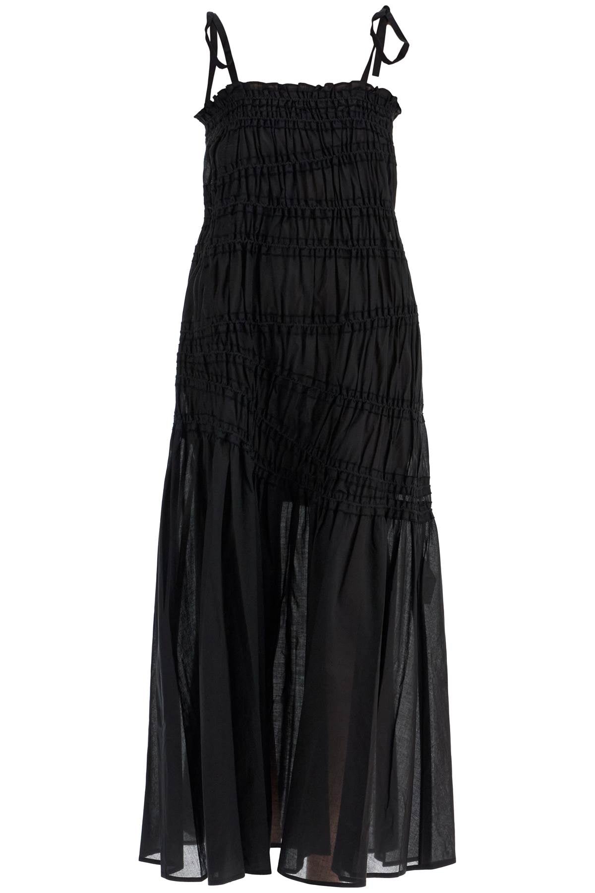 TORY BURCH Pleated Cotton Midi Dress with Thin Straps