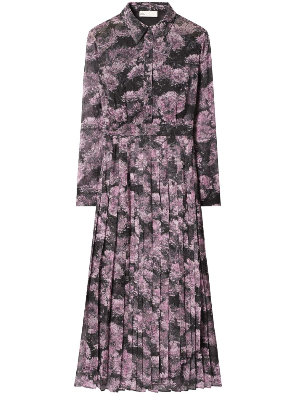 TORY BURCH Floral Printed Silk Maxi Dress with Pleated Skirt for Women