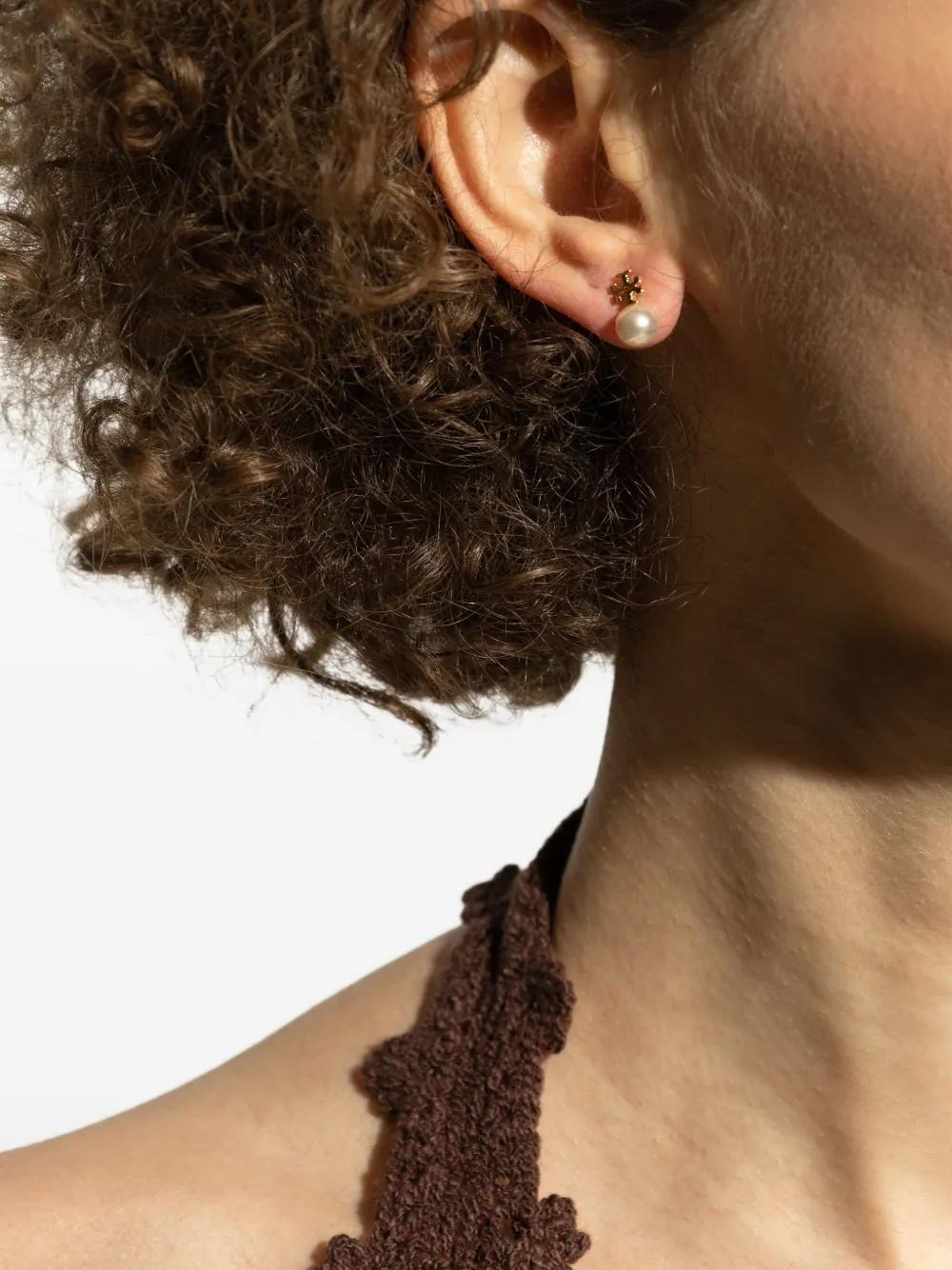 TORY BURCH Elegant Brass and Pearl Earrings