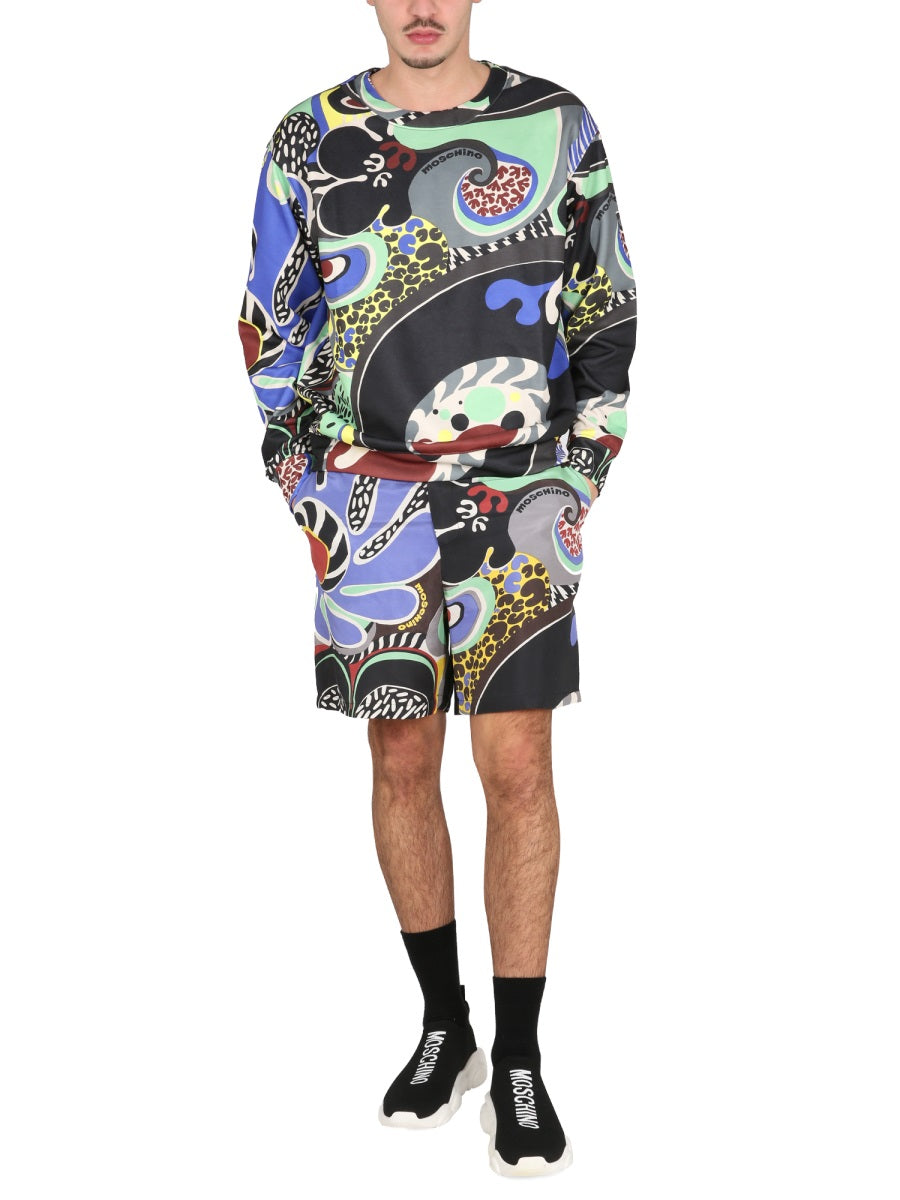 MOSCHINO COUTURE Psychedelic Print Crossneck Sweatshirt for Men
