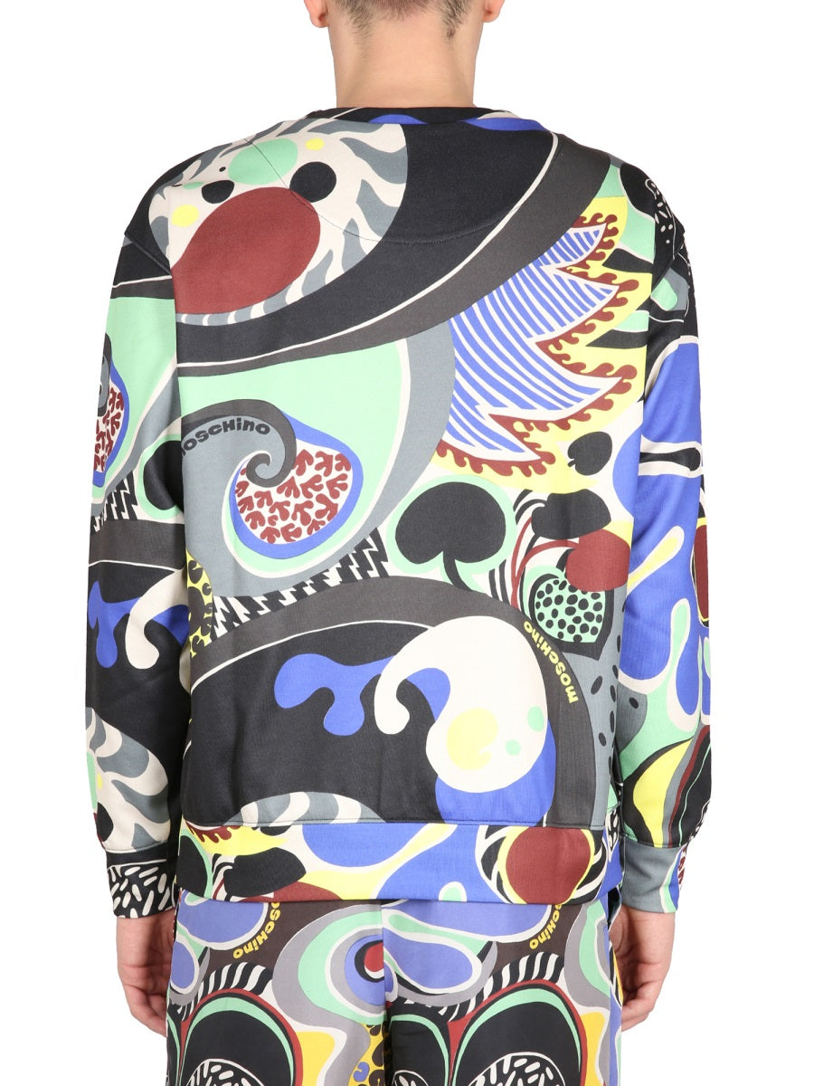 MOSCHINO COUTURE Psychedelic Print Crossneck Sweatshirt for Men