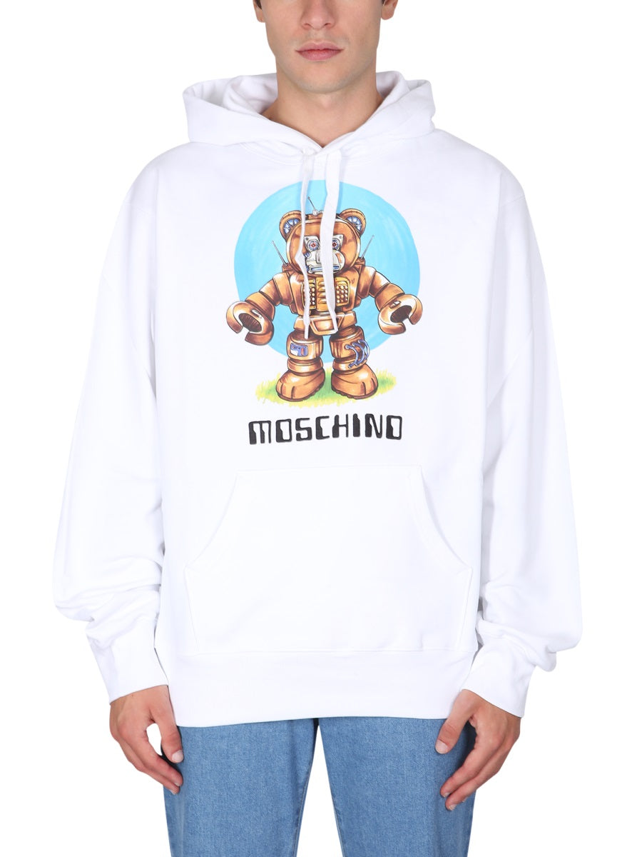 MOSCHINO COUTURE Teddy Print Sweatshirt with Drawstring Hood