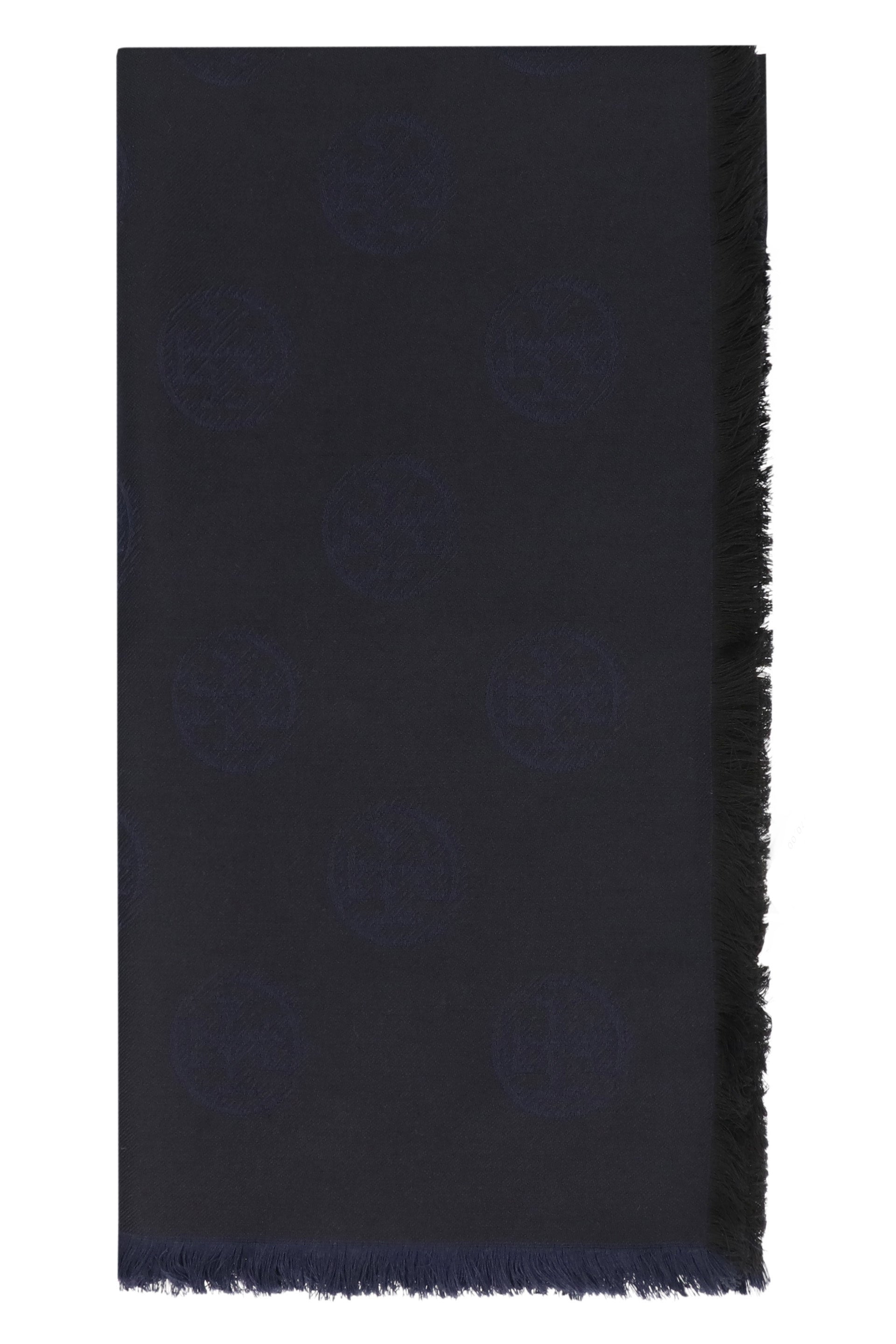 TORY BURCH Frayed Hem Wool and Silk Scarf 100x180 cm