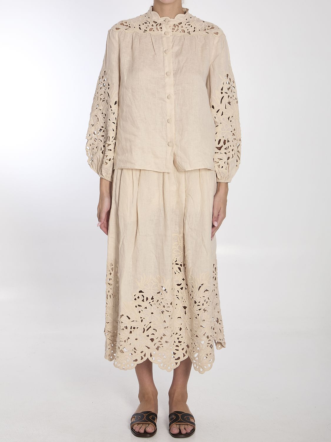 ZIMMERMANN Embroidered Midi Skirt with Detachable Belt
