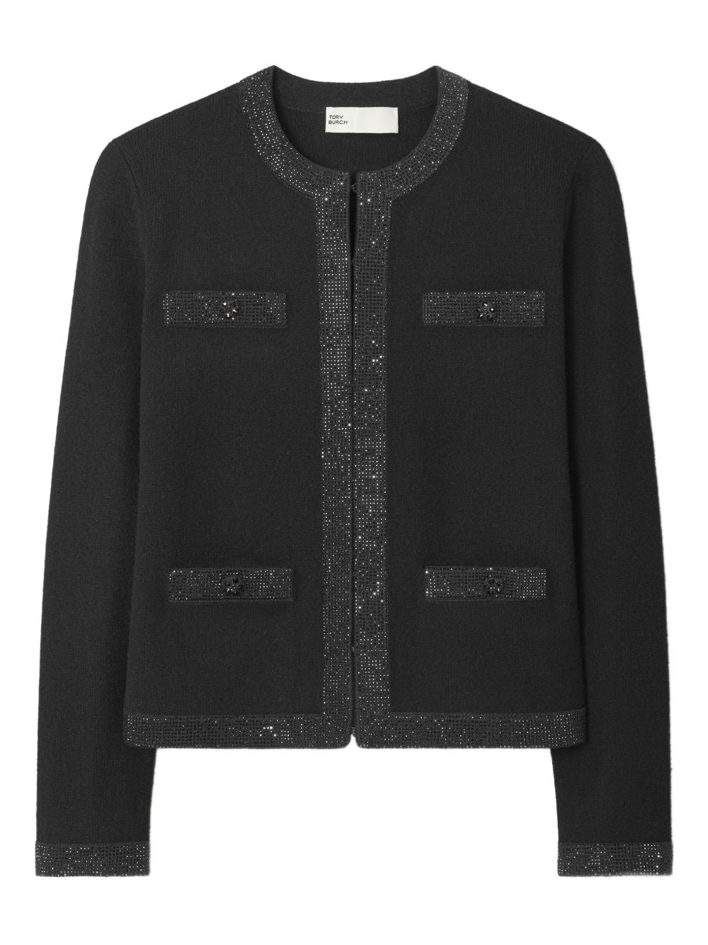 TORY BURCH Chic Wool Cardigan with Embellished Trim - SS26