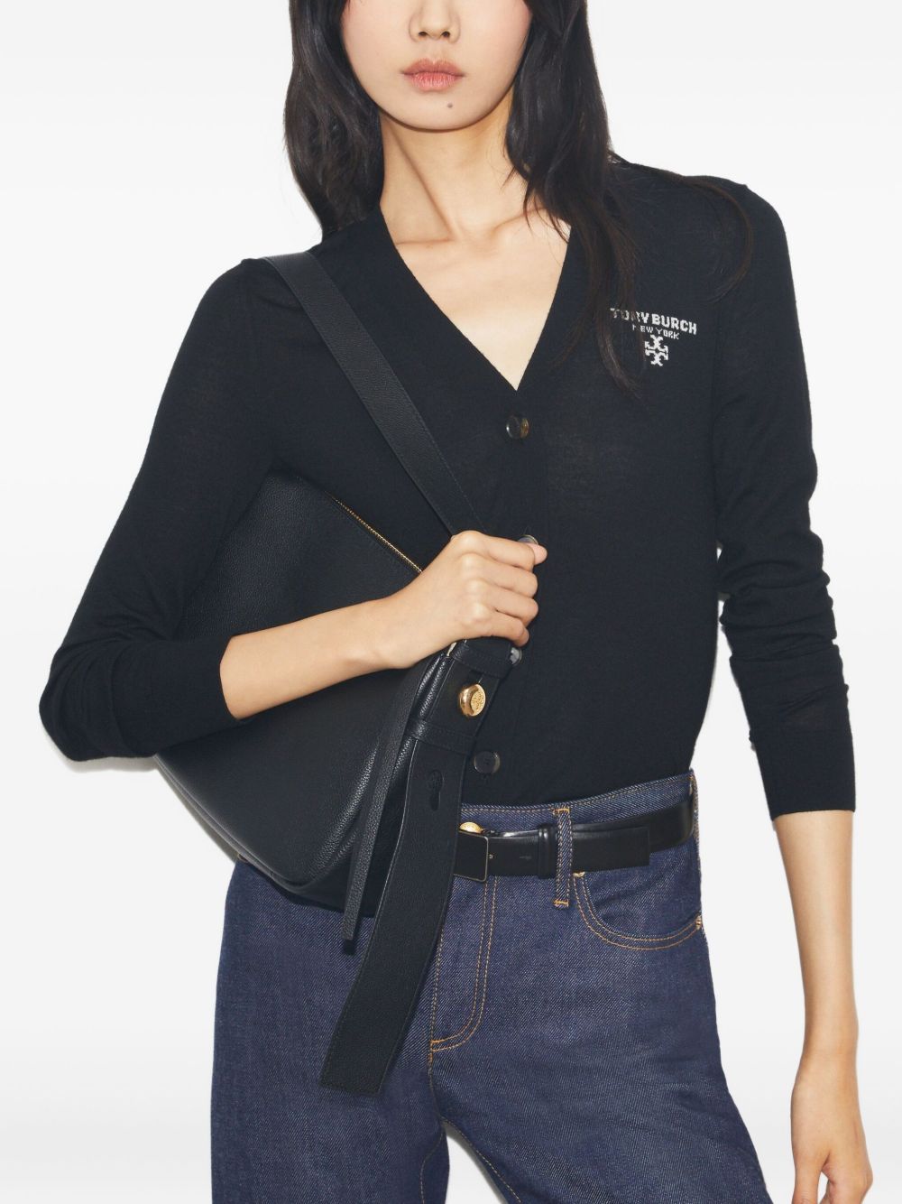 TORY BURCH Grained Leather Shoulder Handbag - 31x21x8.5 cm