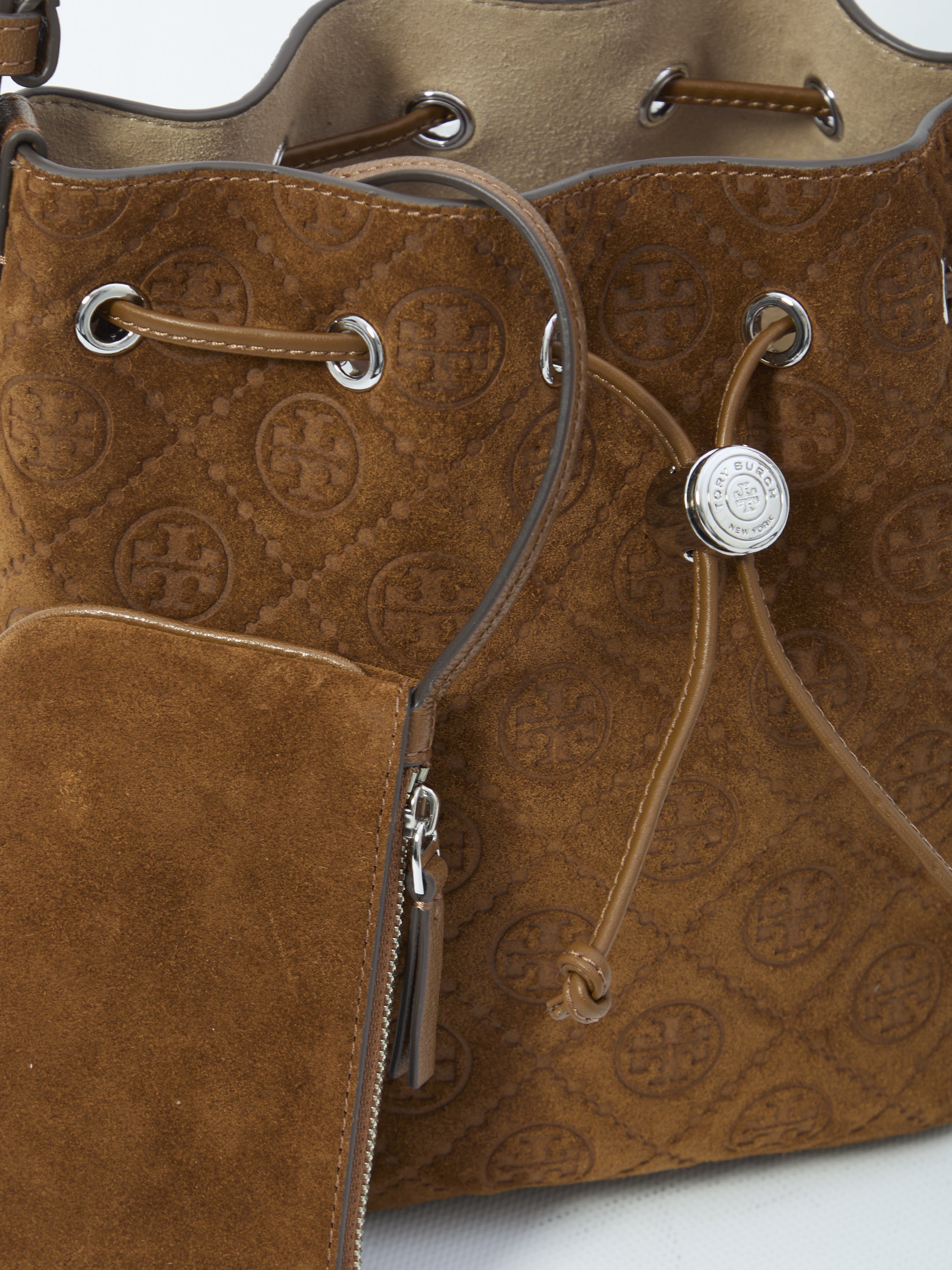 TORY BURCH Suede Bucket Handbag - 18 x 21 x 12 CM